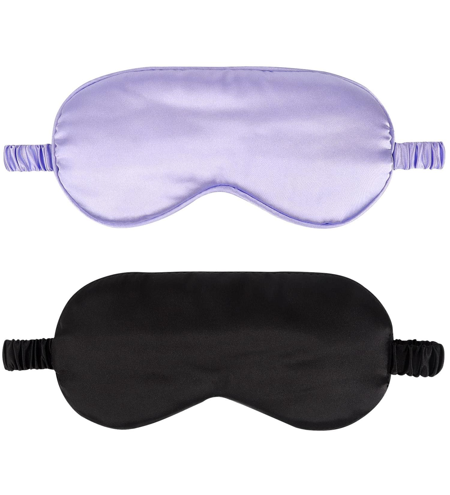 2-Pack Silk Sleep Mask Set - Black+Purple | IEKEODI Eye Mask for Sleeping, Elastic Blackout Eye Mask & Blindfold for Full Night's Sleep, Travel, and Nap - Buy Online on GoSupps.com