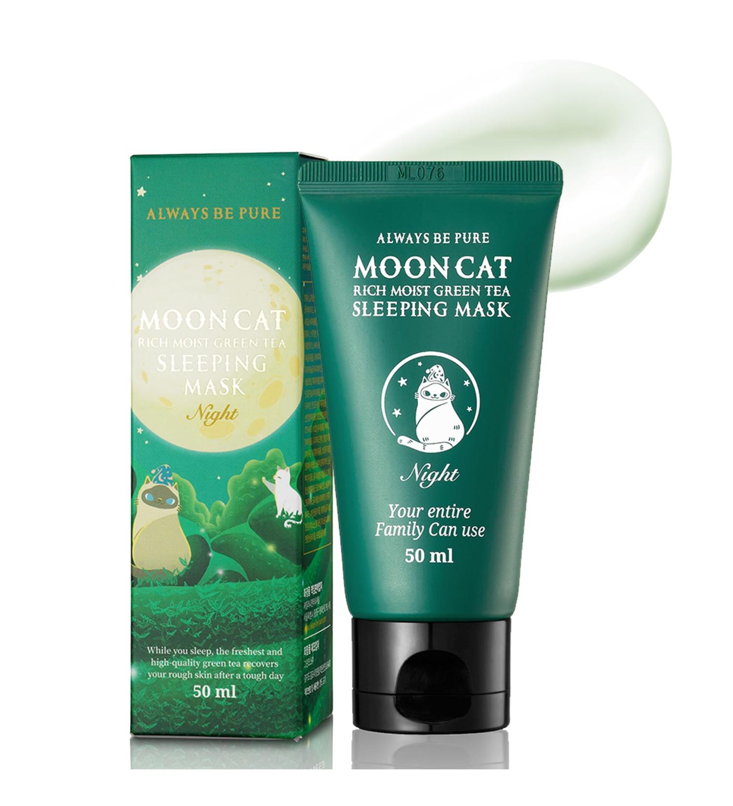 Mooncat Rich Moist Green Tea Sleeping Mask 50ml | Hydrating Hypoallergenic Korean Skincare for Sensitive Skin | Ceramide Moisturizer | Non-Sticky Texture - Buy Online on GoSupps.com