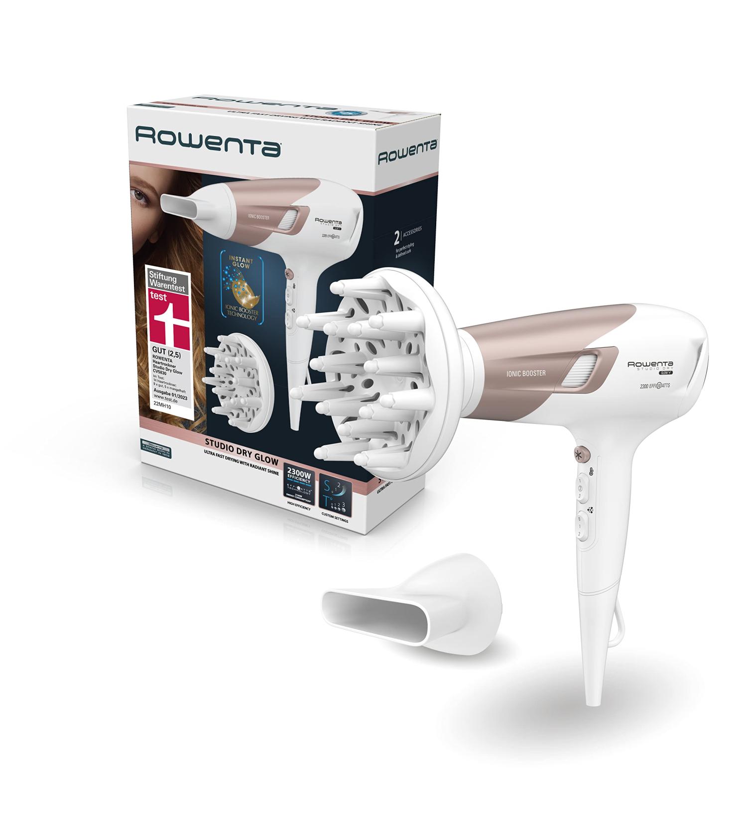 Rowenta CV5830 Studio Dry Hair Dryer - 2100W 3 Temp/2 Speed Levels Ions Cold Air Button Diffuser | White/Rose Gold - International Shipping Available - Buy Online on GoSupps.com