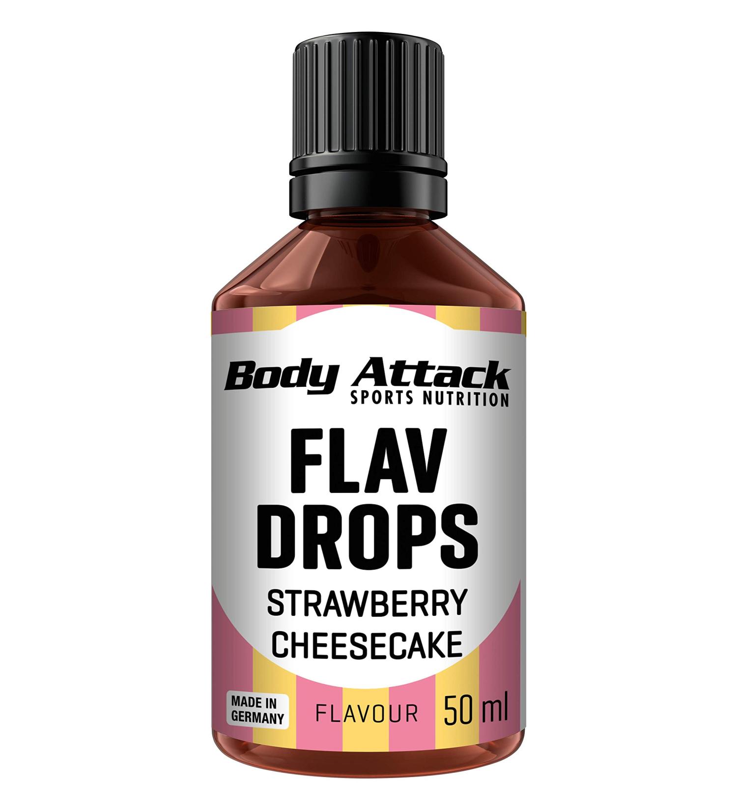 Body Attack Flav Drops - Sugar-Free Strawberry Cheesecake Flavor Vegan 50ml | Made in Germany - Buy Online on GoSupps.com