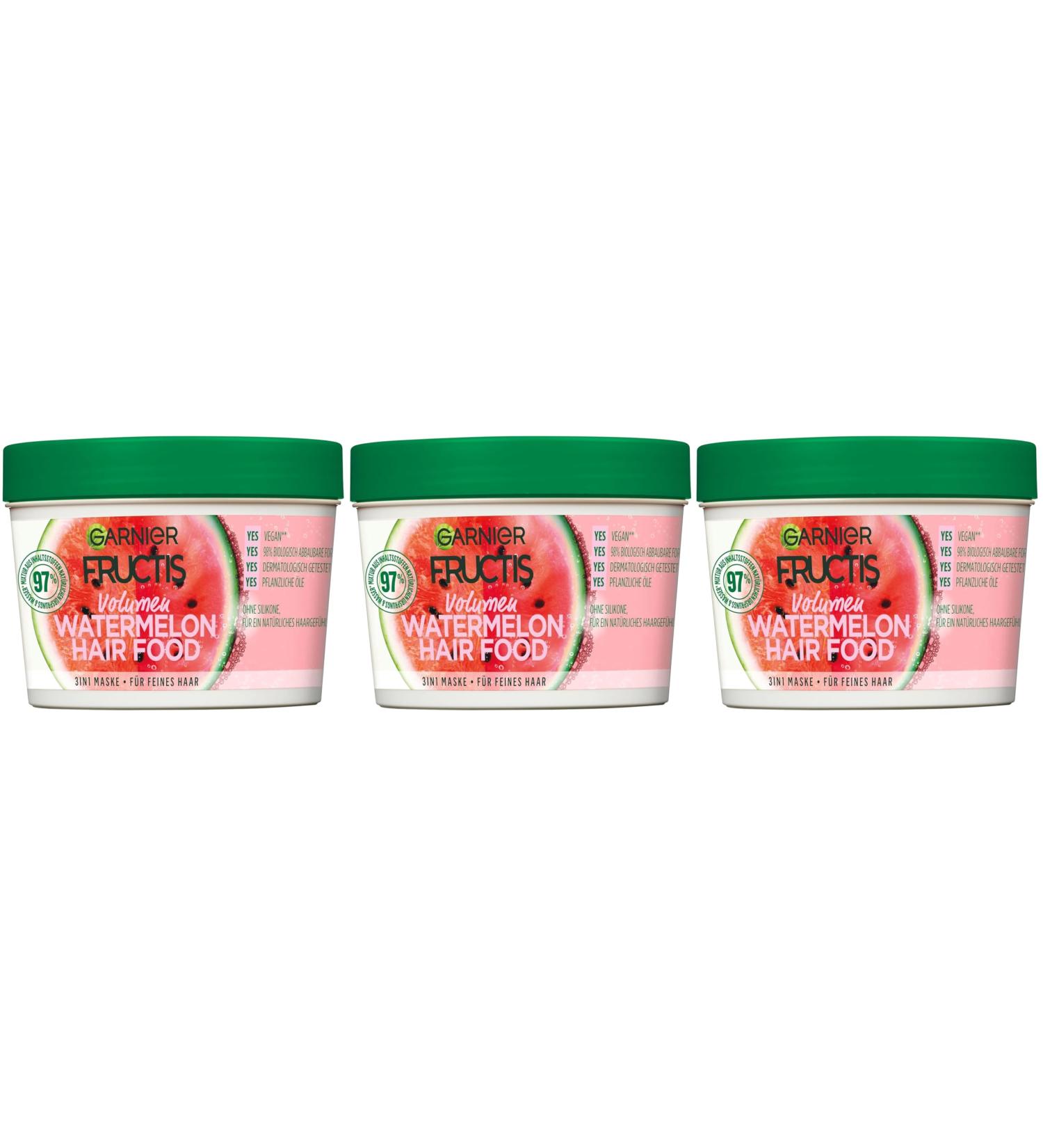 Garnier Fructis Hairfood Watermelon 3-in-1 Hydrating Hair Mask - Gently Detangles and Brings Shine to Fine Hair - 390ml