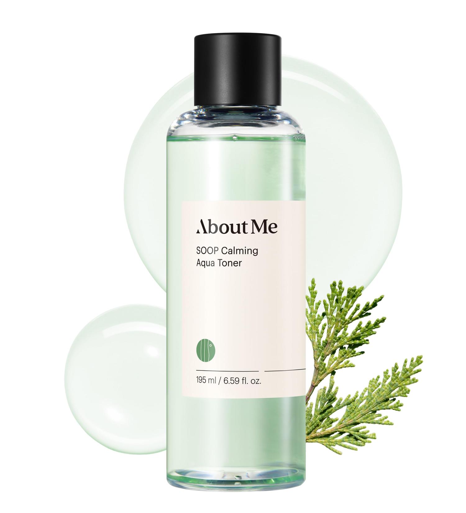 ABOUT ME SOOP Calming Aqua Toner Korean 90.6% Jeju Cypress Water pH Balancing Toner for All Skin Types Daily Gentle Exfoliation with Mandelic Acid & Centella Korean Skin Care 6.59oz 195ml - Buy Online on GoSupps.com
