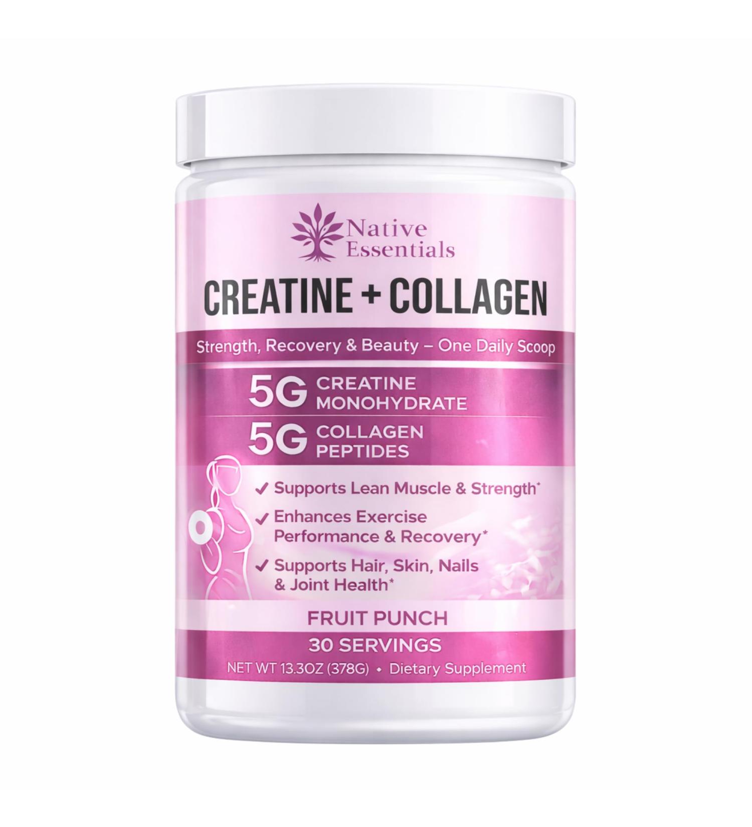Native Essentials Creatine for Women + Collagen Peptides 5g Each - Muscle Beauty Performance - Buy Online on GoSupps.com