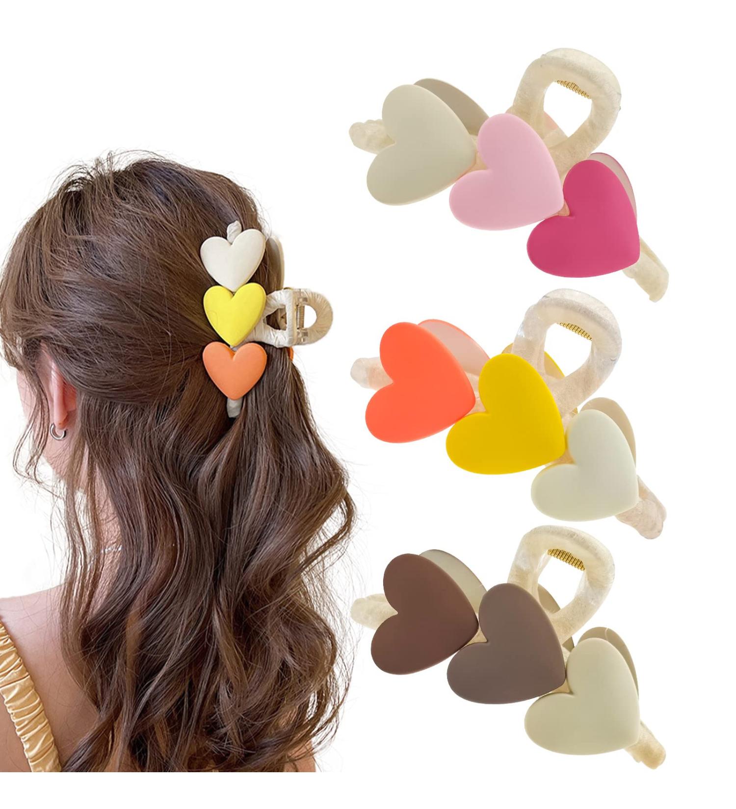 3-Pack Sweet Heart Acrylic Hair Claws - Matte Jaw Clips for Thick Hair | Hair Accessories for Women and Girls - Buy Online on GoSupps.com