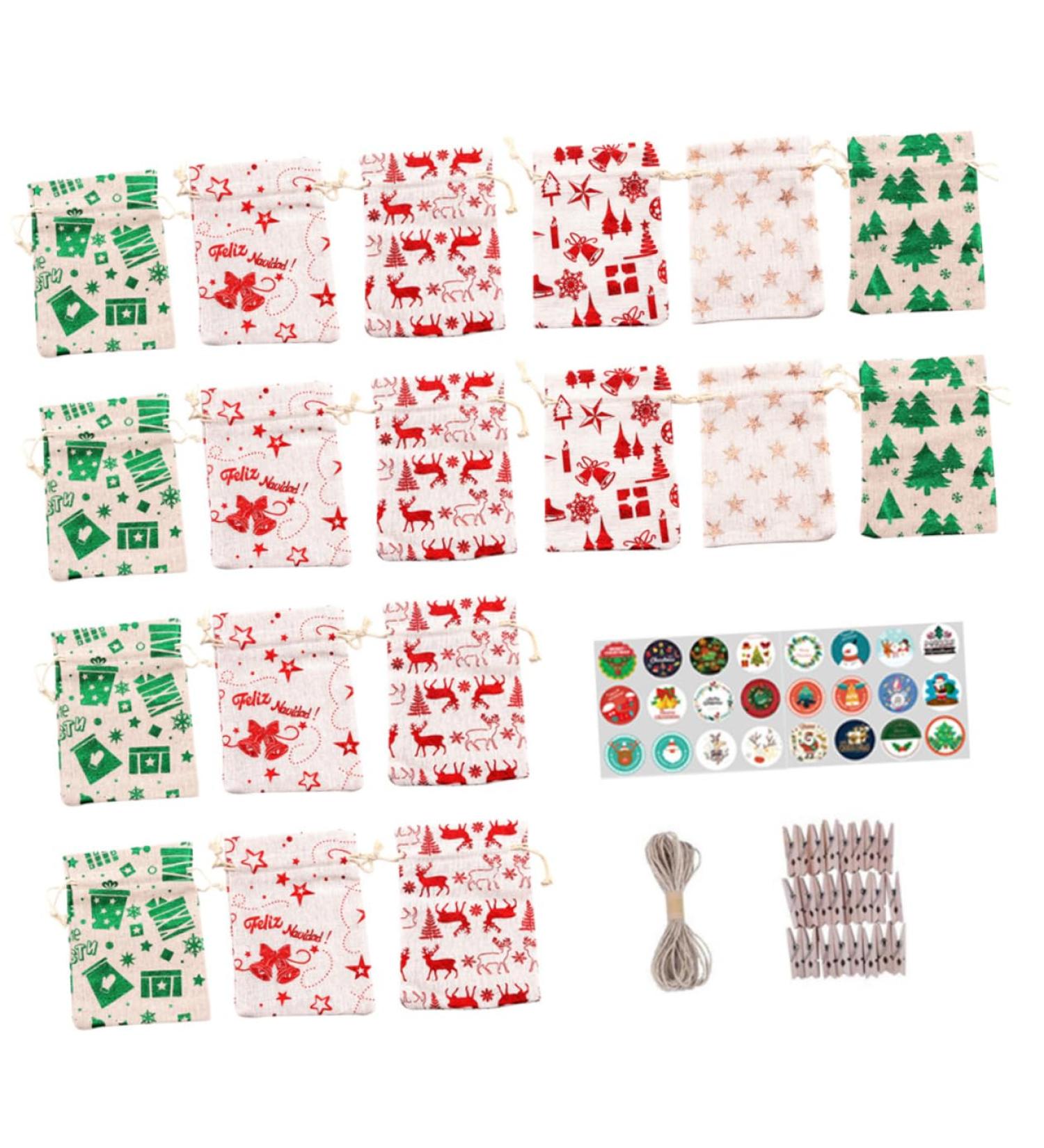OSOLADY 1 Set Christmas Bag Advent Bags Candy Pockets with Clips Christmas Advent Calendar Bags Linen - Buy Online on GoSupps.com