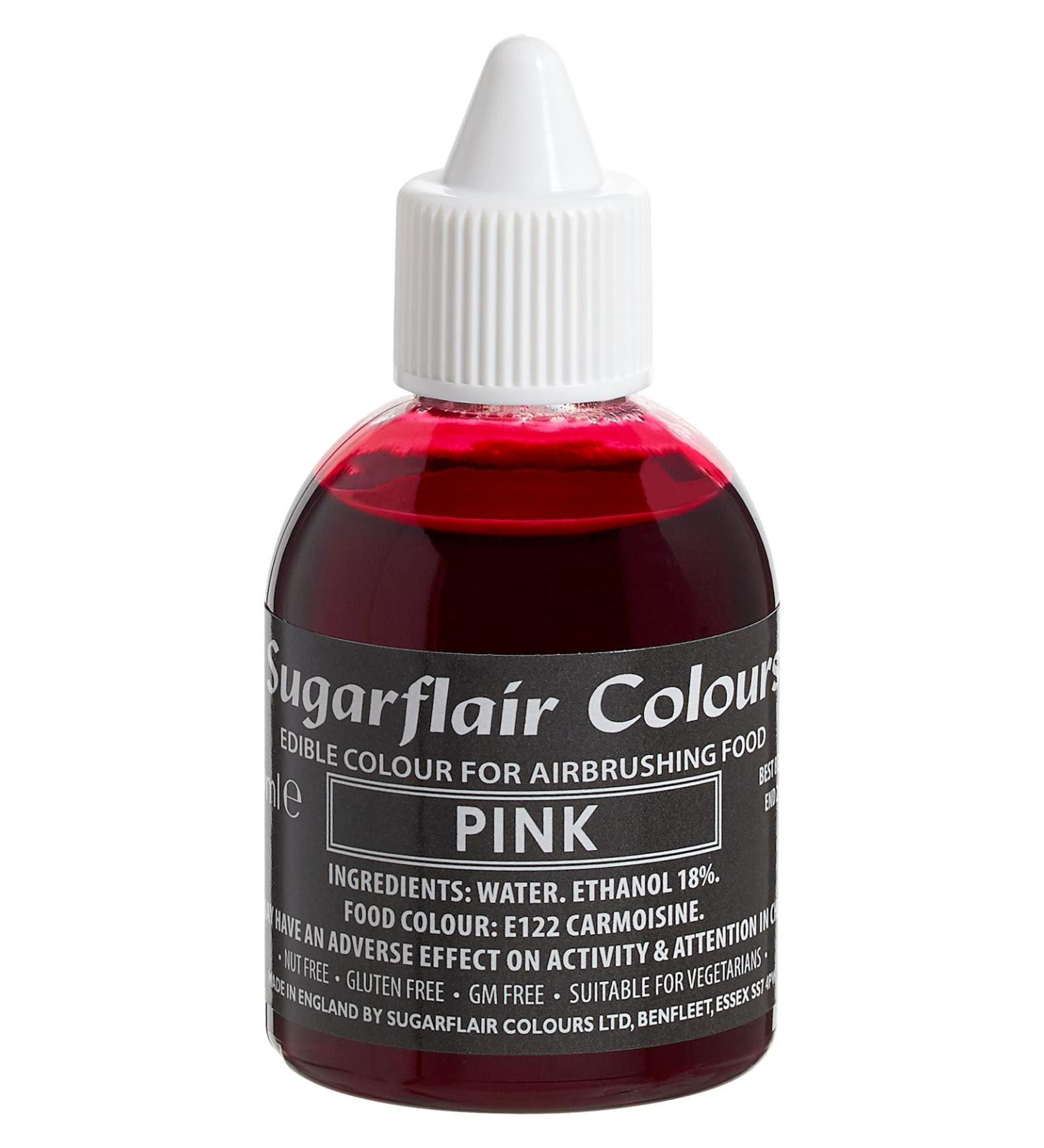 Sugarflair Pink Edible Airbrush Colour - Edible Food Colouring Airbrush Paint for Cakes Cupcakes Icing and Cake Decorations - 60ml