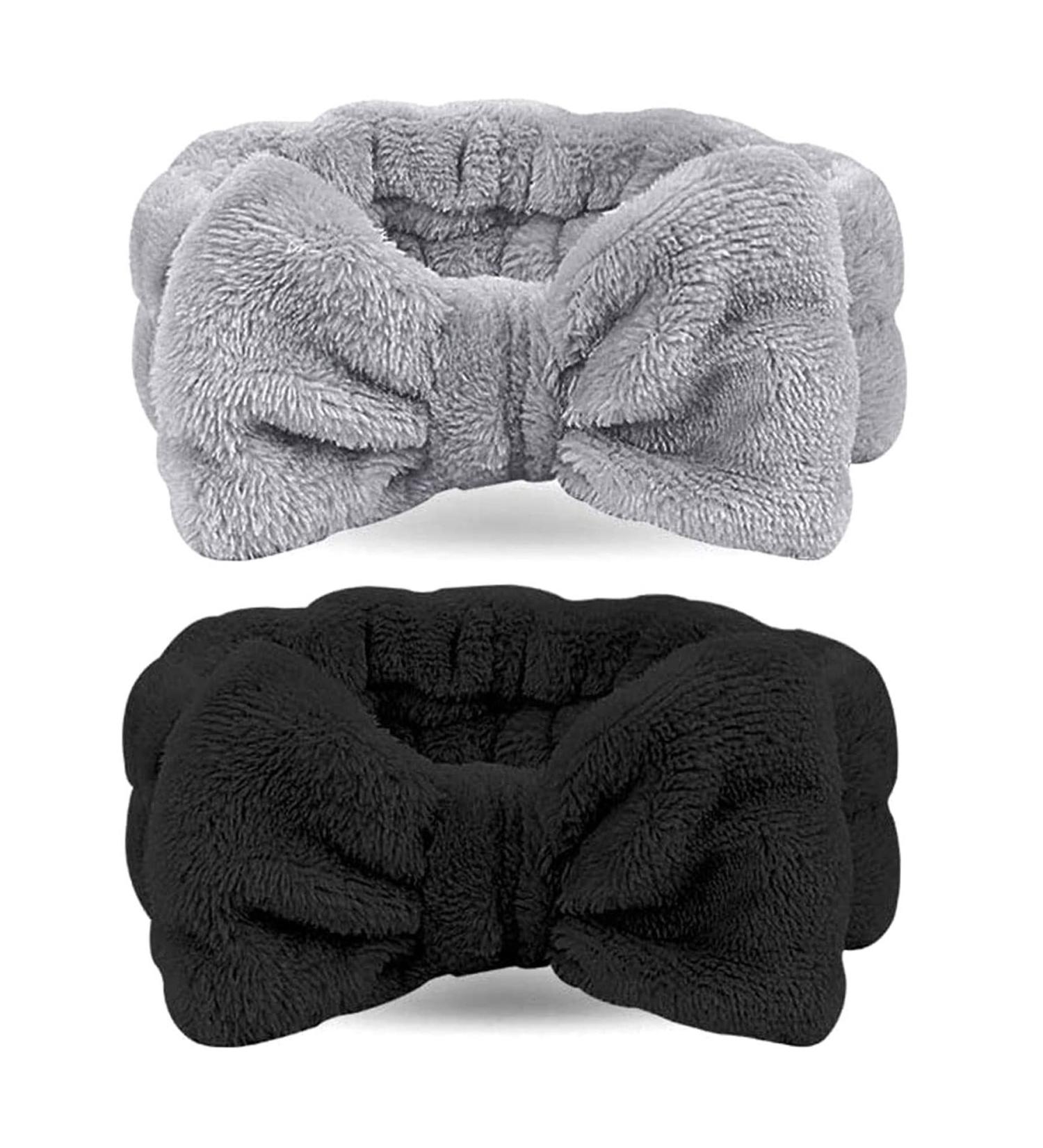 Spa Headband 2 Pack - Soft Coral Fleece Hair Band for Women - Shower & Makeup Head Wrap - Black & Gray - Buy Online on GoSupps.com