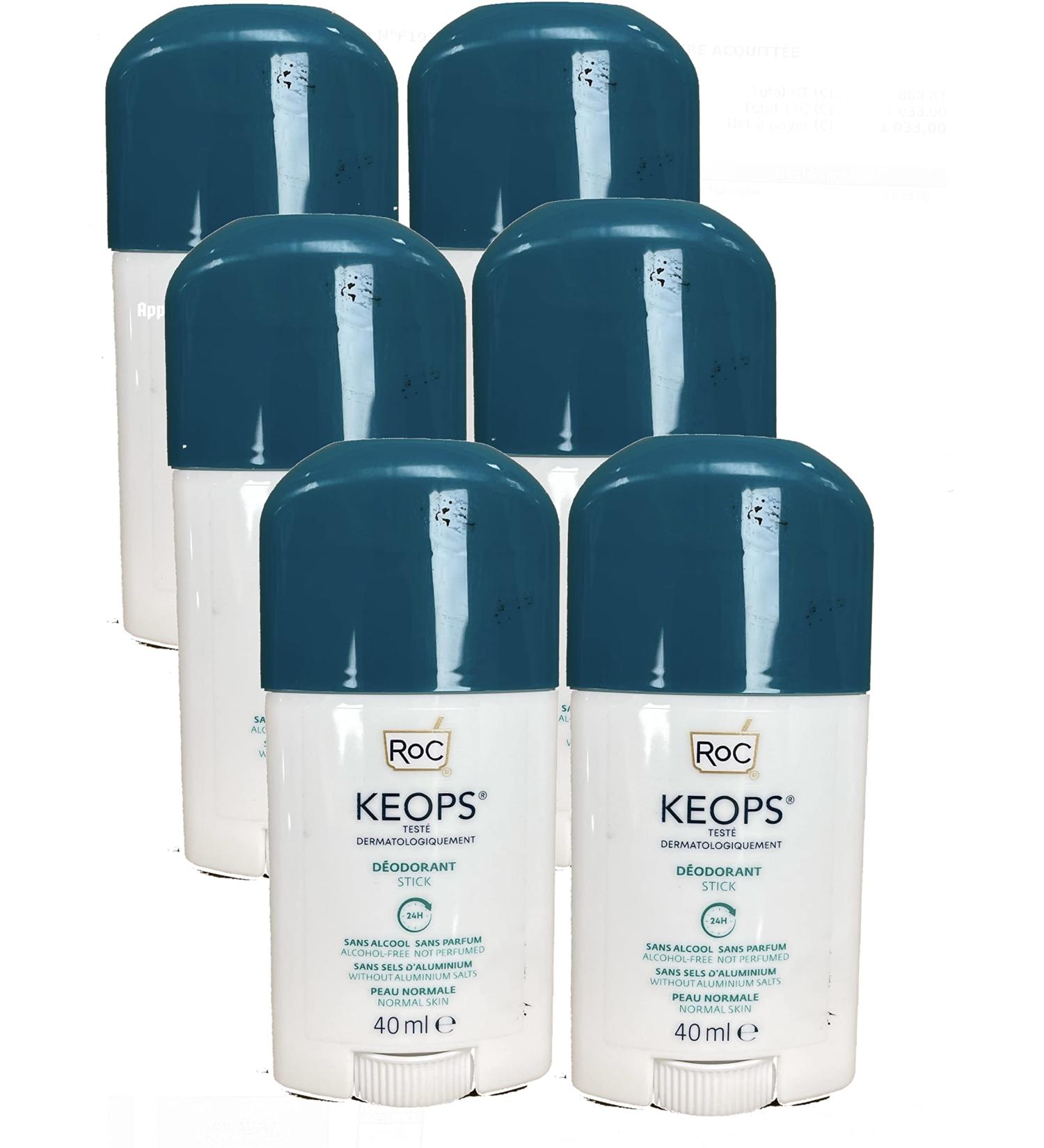 RoC - Keops Deodorant Stick - Fragrance Free - Alcohol Free - Reduces Excessive Sweating - Pack of 6 x 40 ml - Buy Online on GoSupps.com