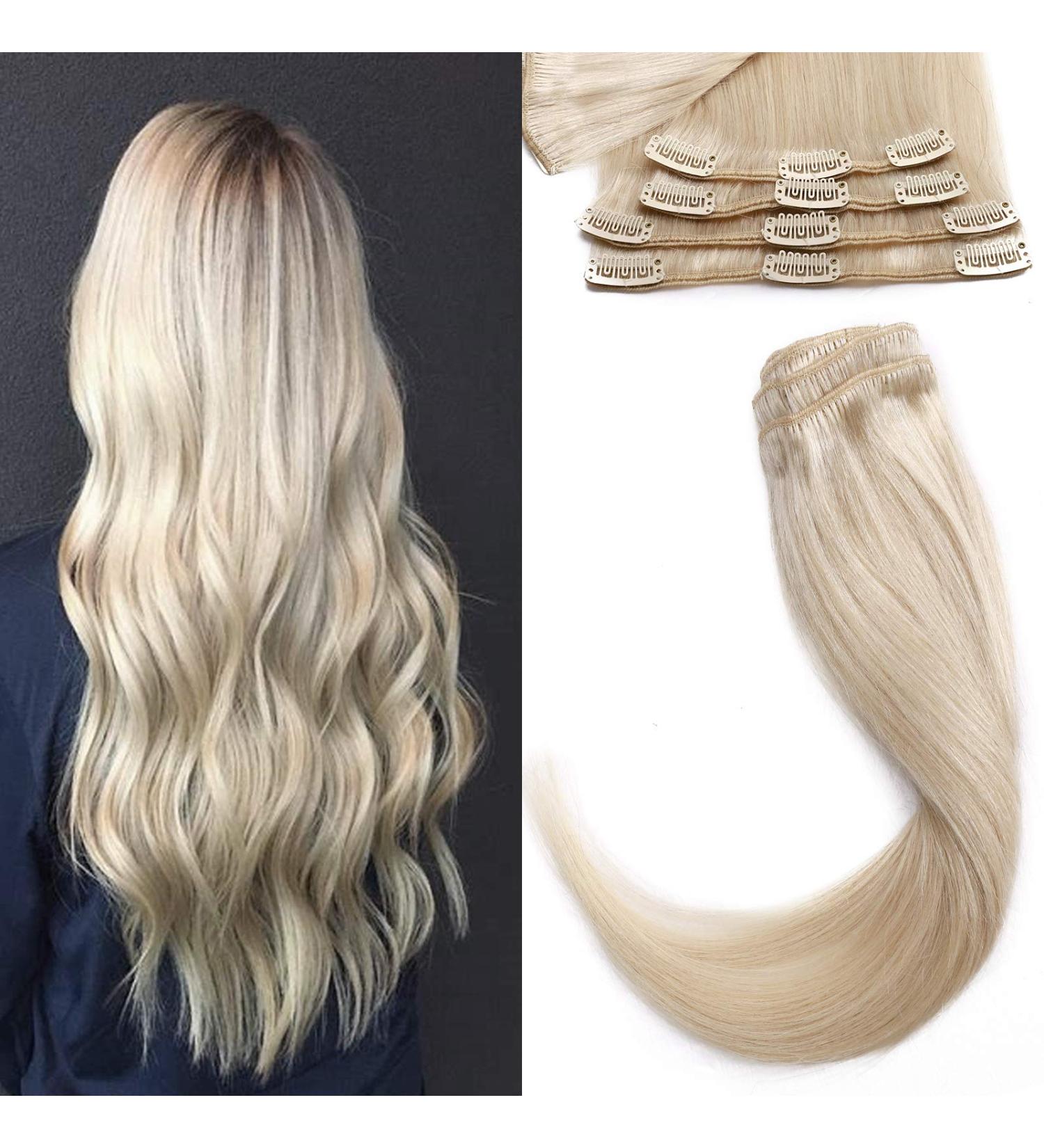 20in Long Hair Extensions Clip in 100% Real Remy Human Hair 70g #70 Bleach White 8pieces Straight -Basic Thickness - Buy Online on GoSupps.com