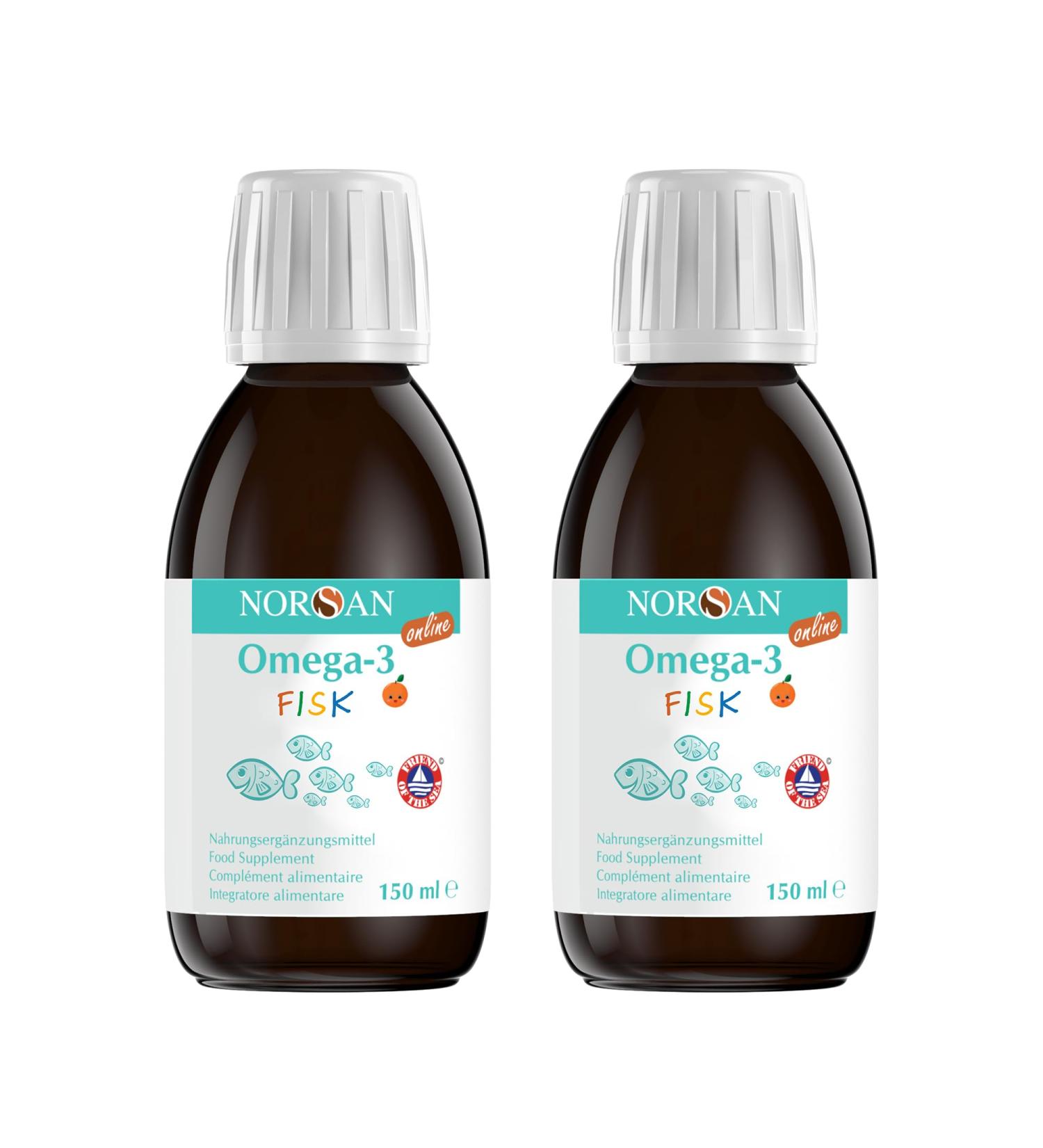 Norsan Omega 3 Fisch l - High-Dose 2 Series Pack (2x150ml) | Premium Omega 3 Oil for Children | 1.120mg EPA & DHA per Portion - Buy Online on GoSupps.com