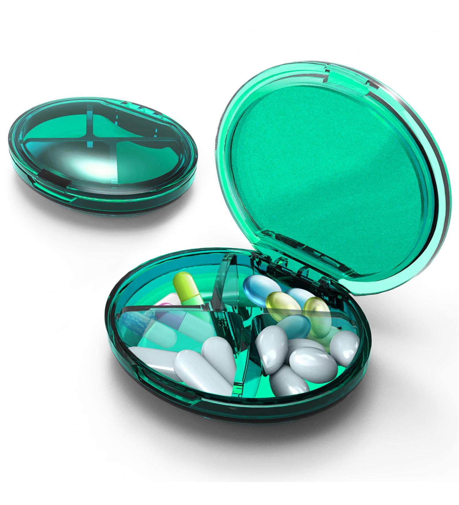 Travel Pill Box - Small Waterproof Pill Container with 4 Compartments - Green Pill Organizer for Vitamins, Fish Oils, Medication - Buy Online on GoSupps.com