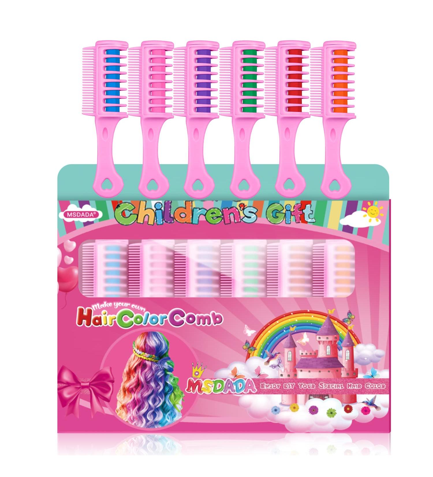 Kids Hair Chalk Combs Set - Temporary Hair Color Dye for Girls, Perfect Gift for Kids Ages 6-12, Ideal for Birthdays and Cosplay Parties (Multicolored, Blue Pink Purple Green Red Orange) - Buy Online on GoSupps.com