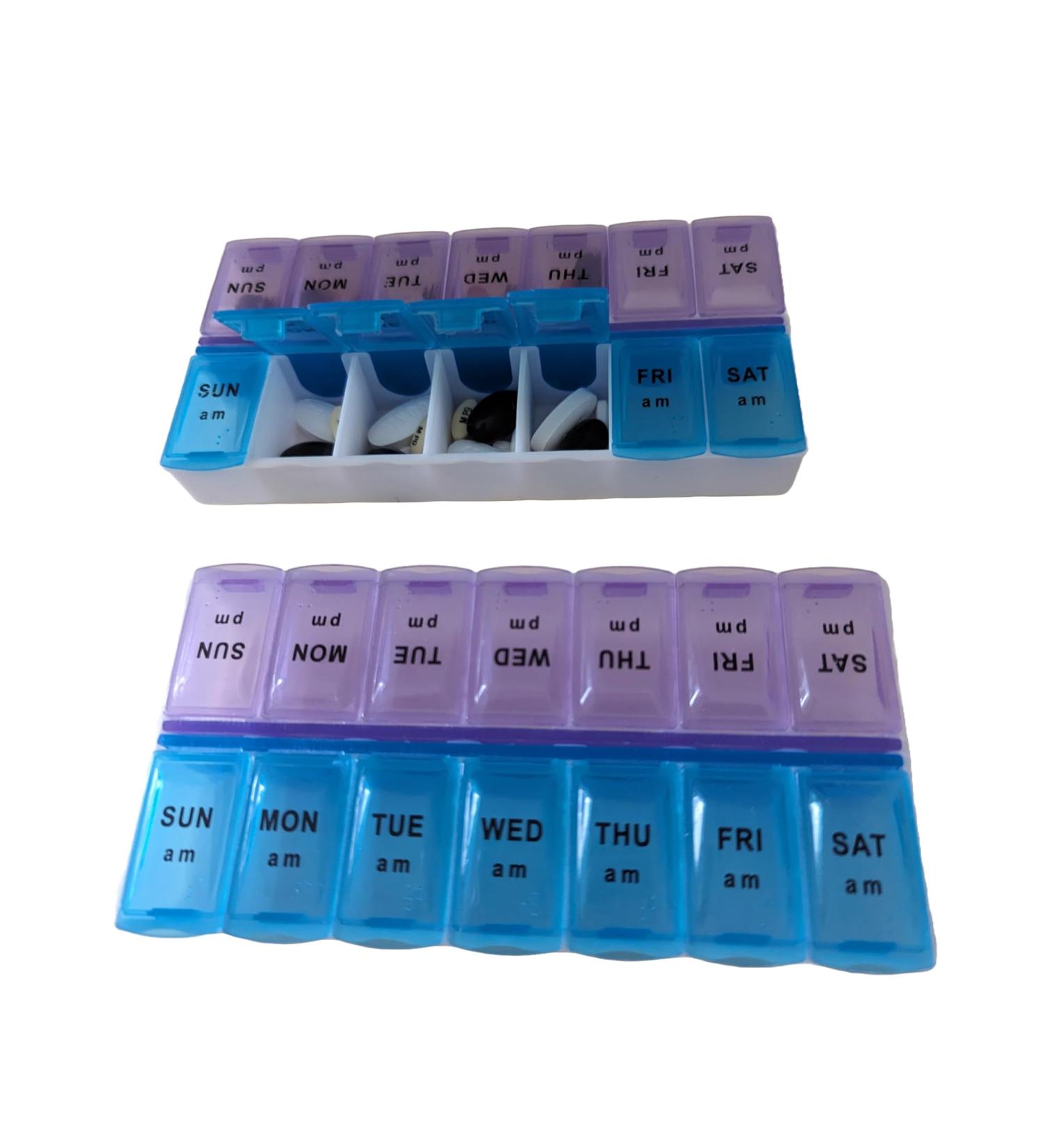 2 Pack Weekly Pill Organizer - Large 7 Morning & Evening Compartments for Medications & Supplements - Easy Access | International Shipping - Buy Online on GoSupps.com