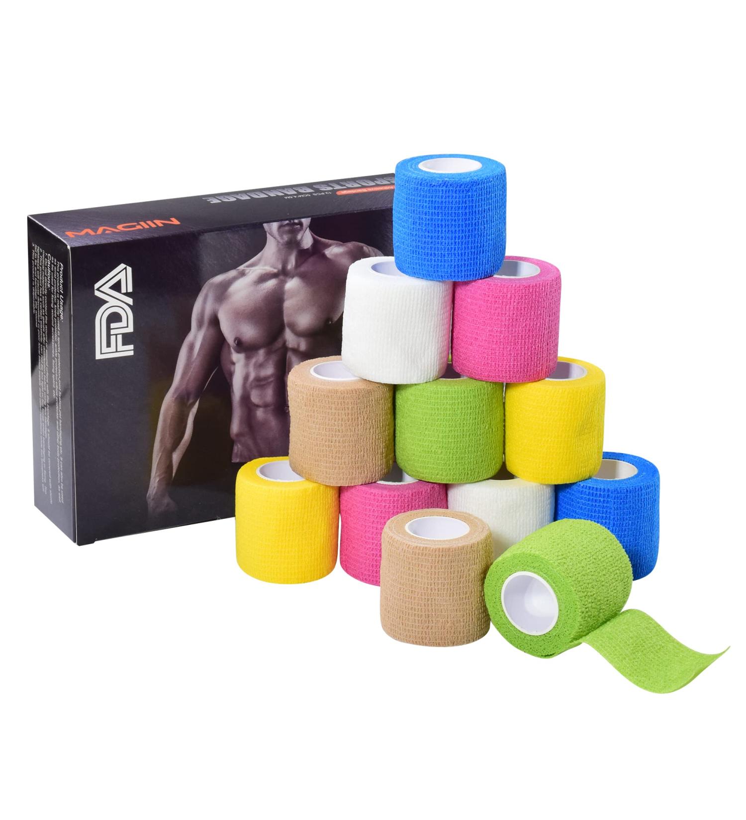 12pcs 5cm x 4.5m Cohesive Bandages - Self Adherent Sport Wrap for Wrist, Ankle Sprains - Vet Wrap for Pets - Assorted Colors - Buy Online on GoSupps.com