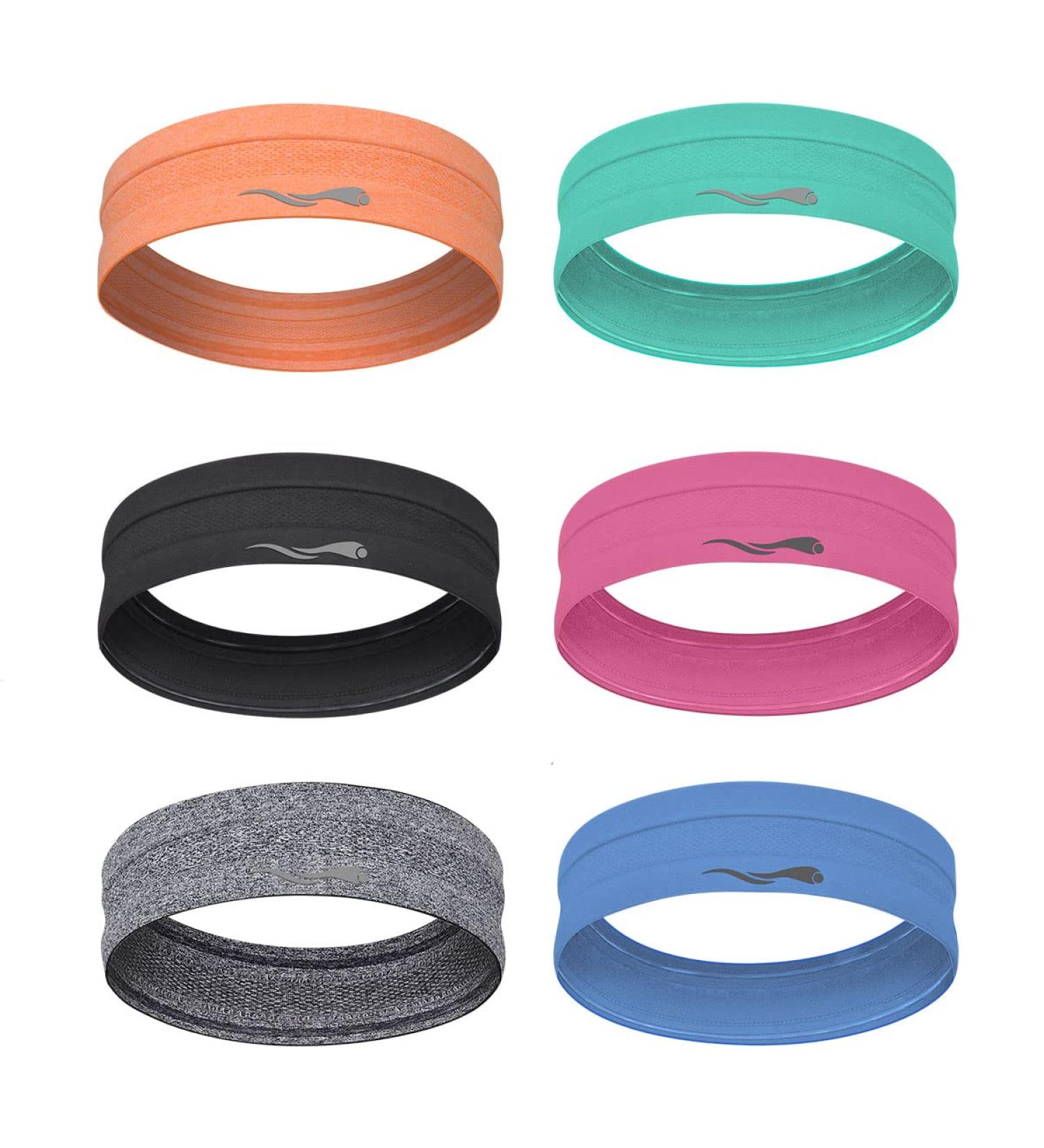 6-Pack Unisex Sports Headbands Sweatbands - Absorbent, Nonslip & Stretchy for Fitness - Soft Workout Hairband for Men and Women - Buy Online on GoSupps.com