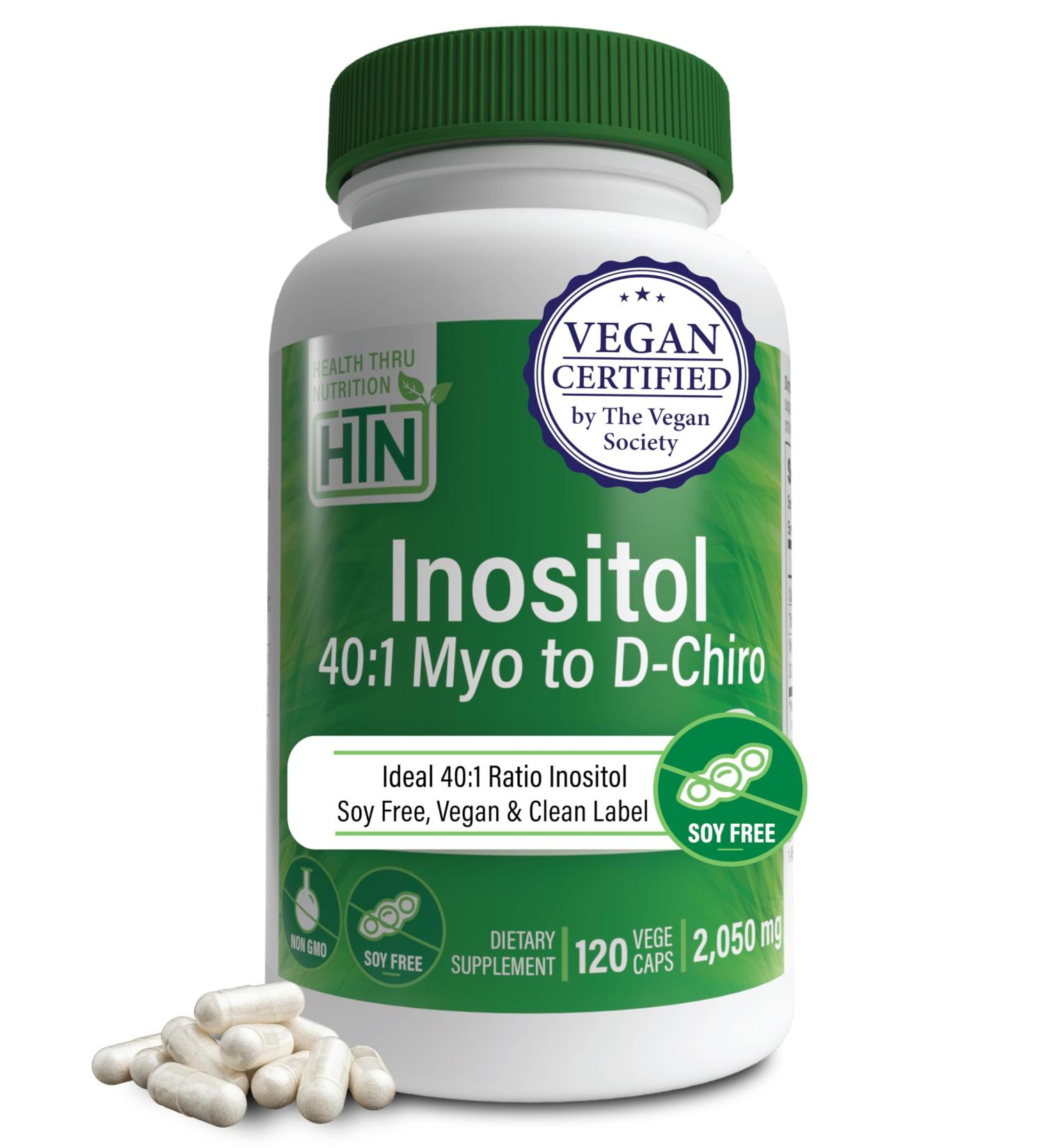 Health Thru Nutrition Inositol Supplement 40:1 Myo-Inositol to D-Chiro-Inositol Ratio 2050mg Per Serving | 120 Capsules | Certified Vegan | Non-GMO - Buy Online on GoSupps.com
