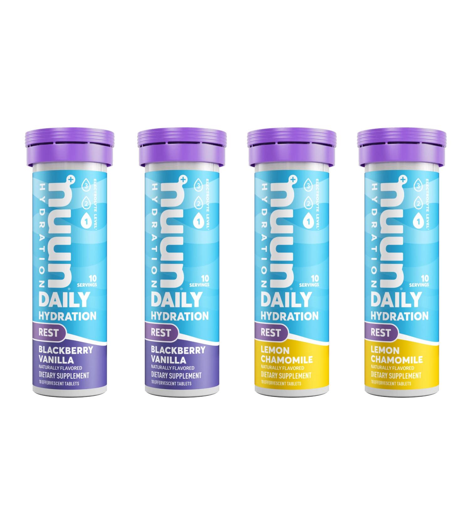 Nuun Rest and Recovery Drink Tablets - Magnesium Citrate Tart Cherry Electrolytes - Lemon Chamomile + Blackberry Vanilla - 10 Count (Pack of 4) - Buy Online on GoSupps.com