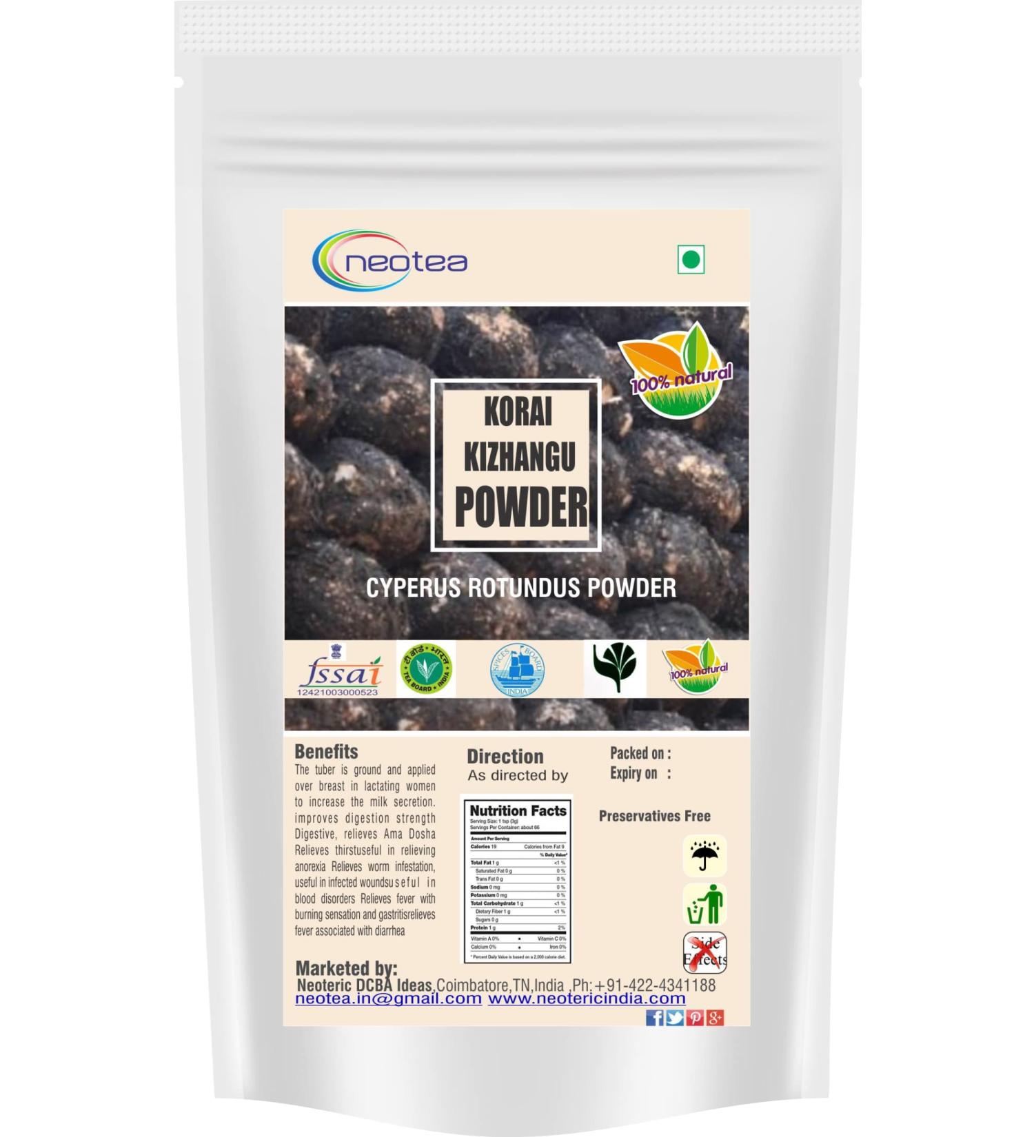 Neotea Korai Kizhangu Powder | Cyperus Rotundus powder | 500gm pack of 1 | Nut Grass | Coco Grass | Nagarmotha - Buy Online on GoSupps.com