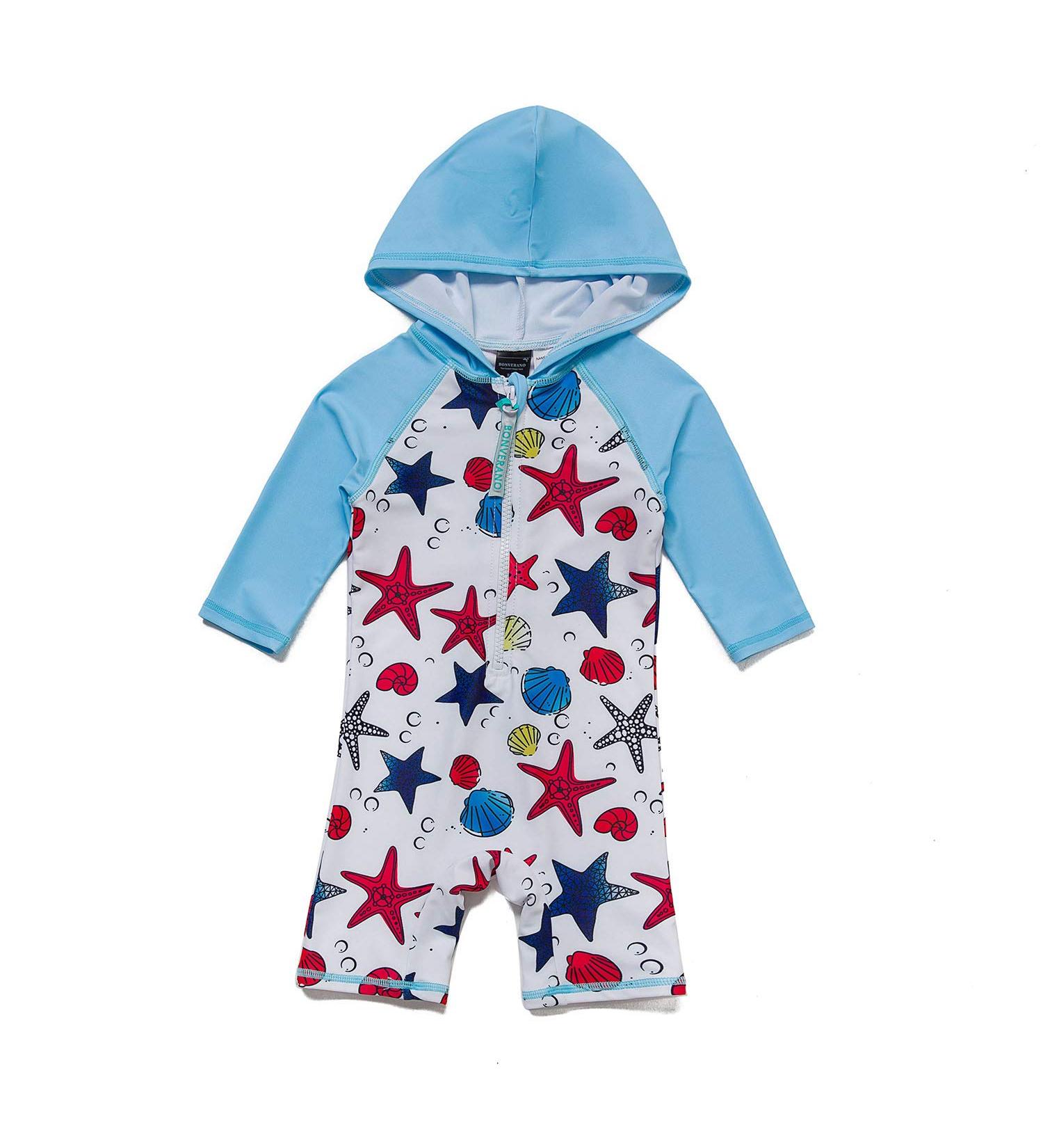 BONVERANO Baby Boys Swimsuit 12-18 Months Blue Star | UPF 50+ Full-Zip Hoodie Toddler Bathing Suit - Buy Online on GoSupps.com