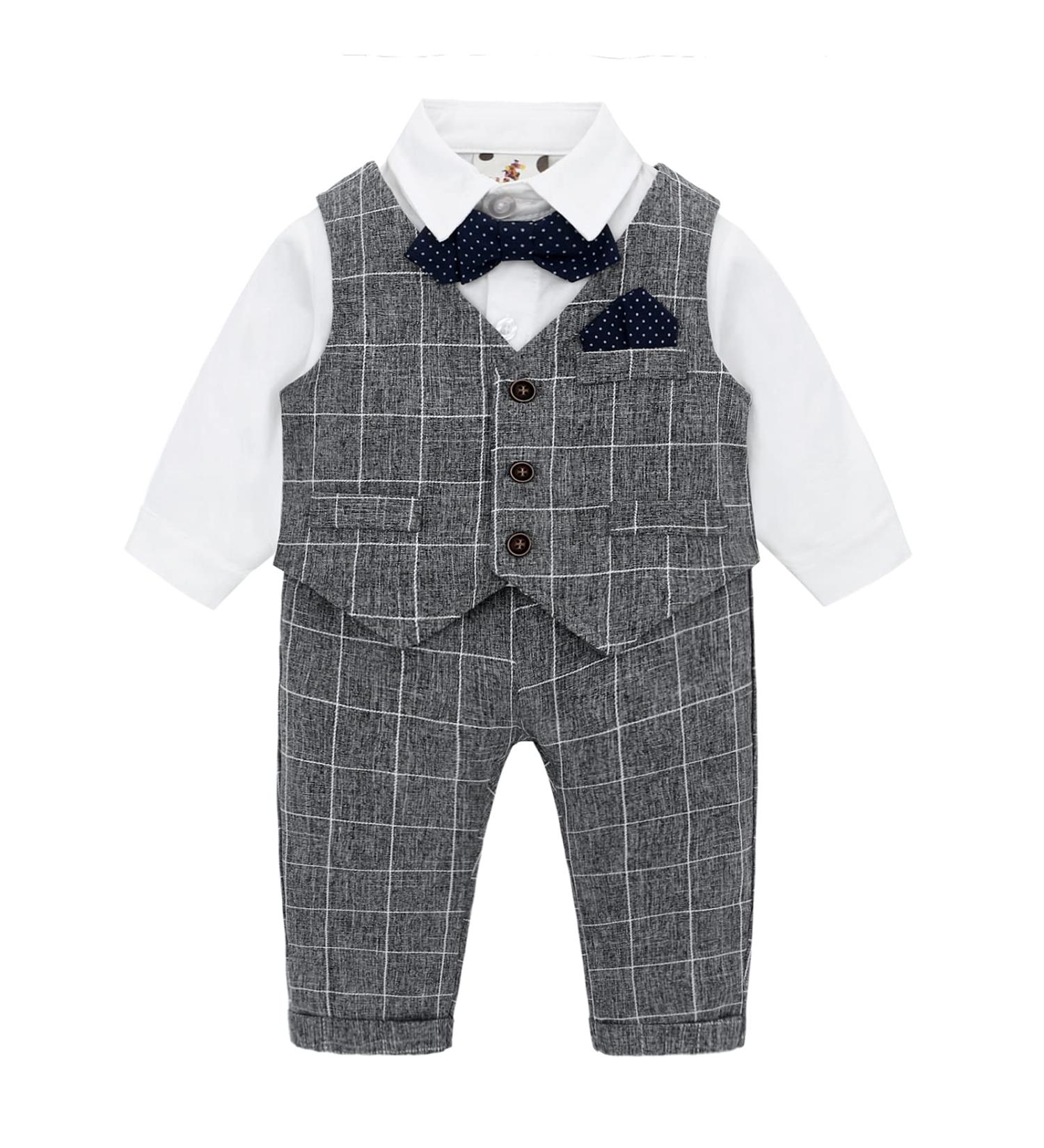 Famuka Baby Boys Gentleman Suit Blazer Toddler Tuxedo Clothing Set - Grey (Size 80) - Buy Online on GoSupps.com