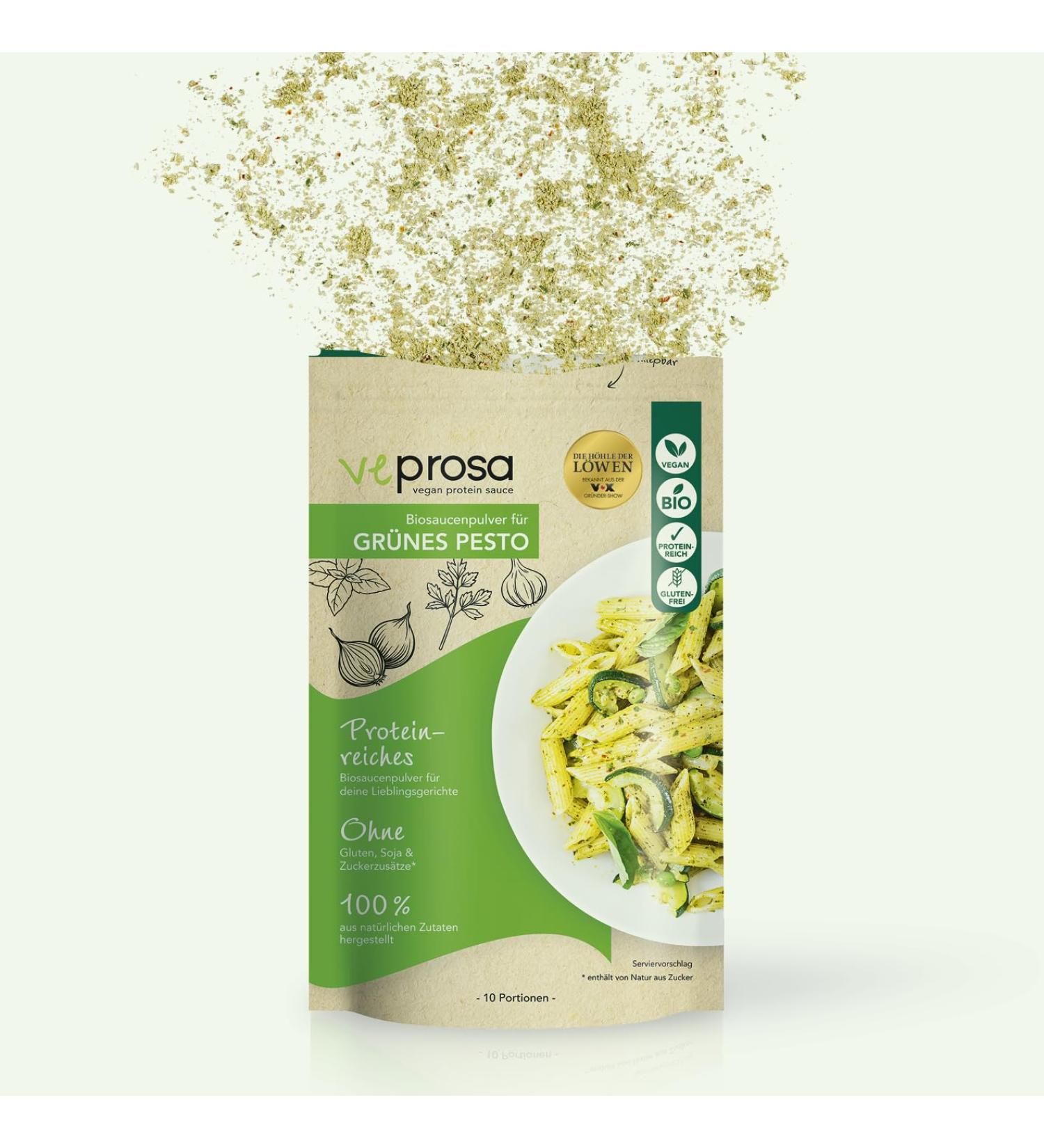 VEPROSA VEPROSA Organic Green Pesto Powder Sauce 250g Pack | Vegan Protein Sauces with Over 30% Protein Perfect Addition to Many Savory Dishes | 100% Natural Ingredients Gluten Free