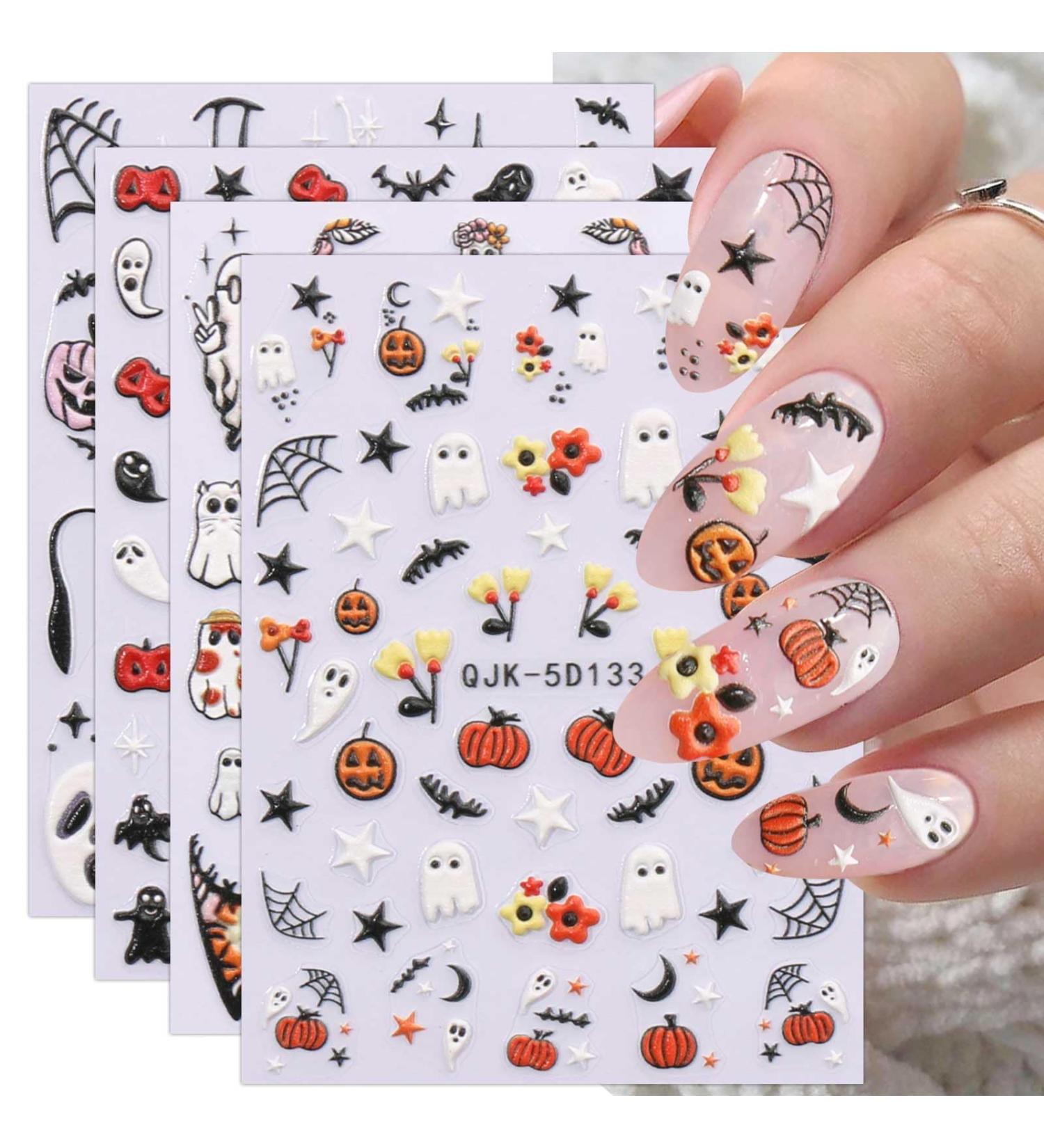 JMEOWIO 3D Embossed Halloween Nail Art Stickers Decals Self-Adhesive 5D Cute Ghost Pumpkin Nail Supplies Nail Art Design Decoration Accessories 4 Sheets - Buy Online on GoSupps.com
