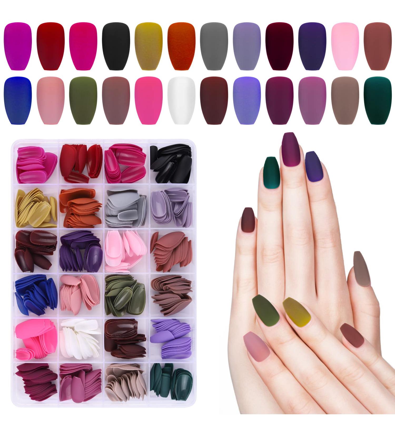 576 PCS Medium Coffin False Nails Set | EBANKU 24 Colors Acrylic Matte Press on Nails | Full Cover Short Ballerina Tips for Women & Girls - Buy Online on GoSupps.com