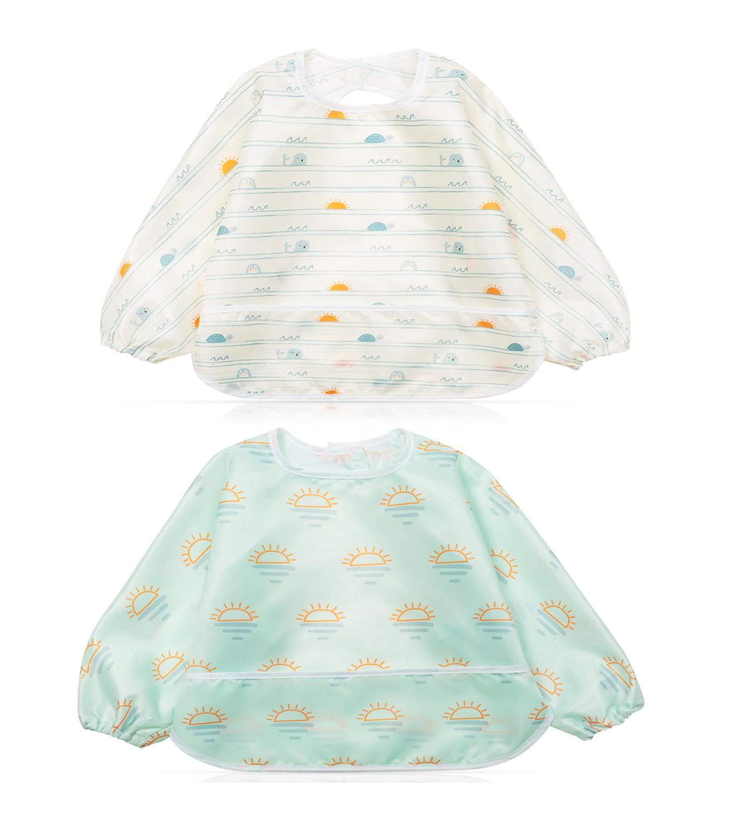 Little Dimsum Long Sleeves Toddler Weaning Bibs | Waterproof Feeding Coverall Set for Babies 6-36 Months (Turtle & Sun) - Buy Online on GoSupps.com