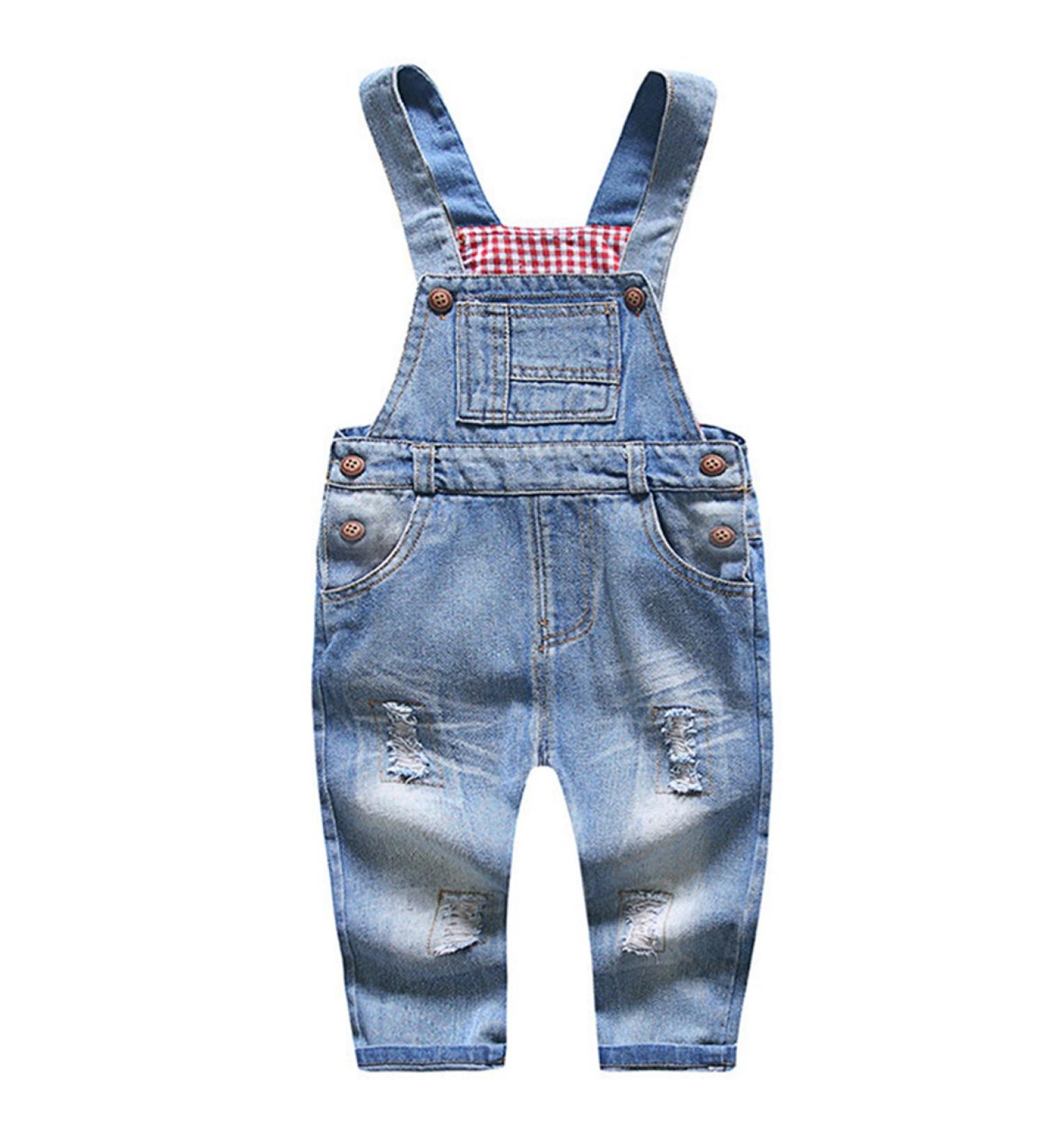 KIDSCOOL SPACE Baby & Little Boys/Girls Water Washed Ripped Denim Overalls 12-18 Months Blue - Buy Online on GoSupps.com