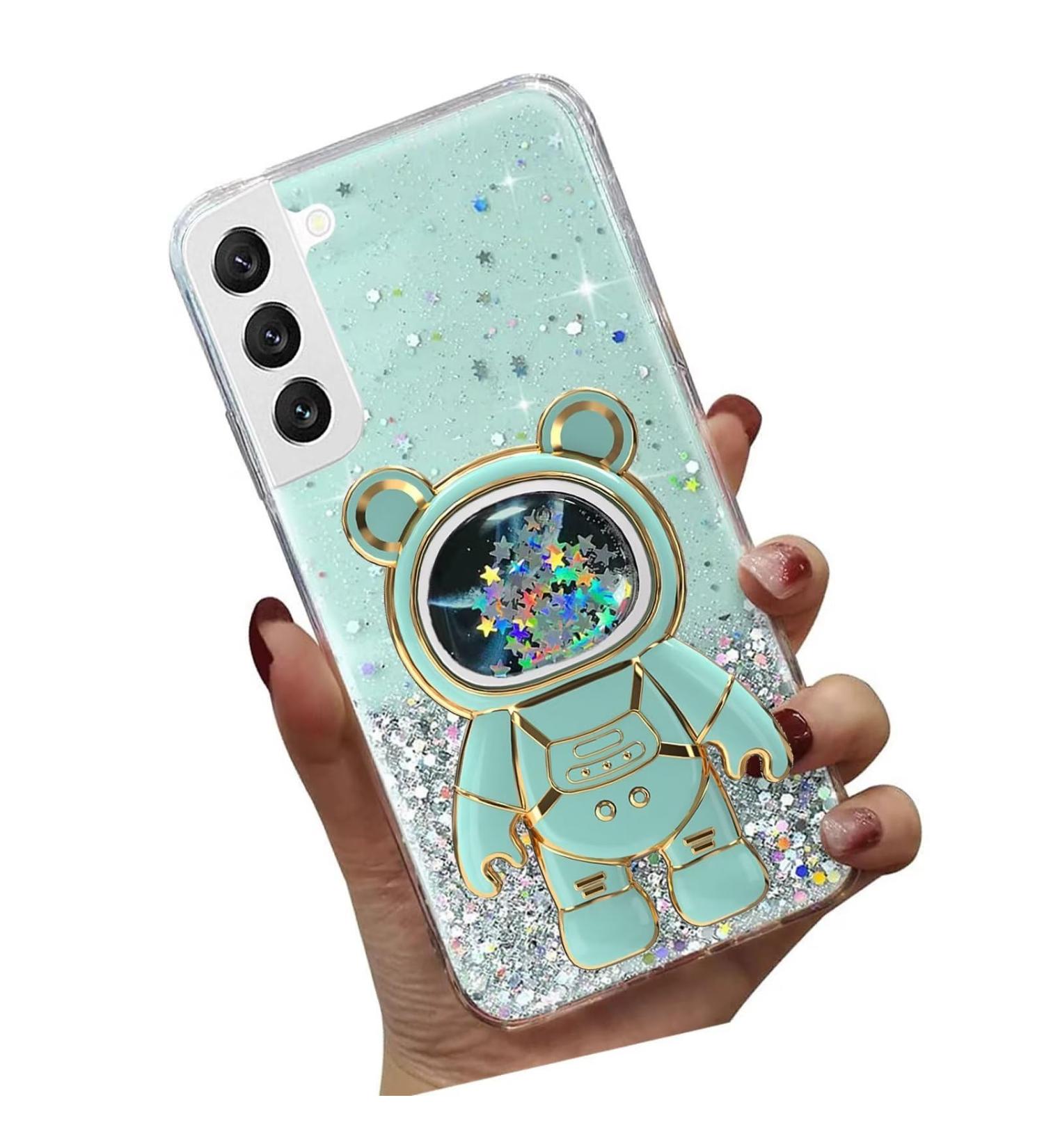 Tivenfezk Nadoli Astronaut Phone Case for Samsung Galaxy S21 FE - Glitter Stand Soft Silicone Cover Transparent Protective Shell in Green - Buy Online on GoSupps.com