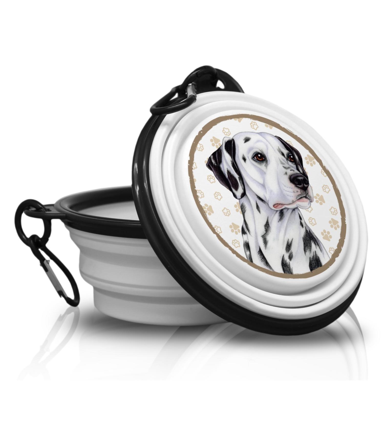 Dalmatian Portable Foldable Pet Bowl with Carabiner - Travel-Friendly Food & Water Bowl for Dogs - Buy Online on GoSupps.com