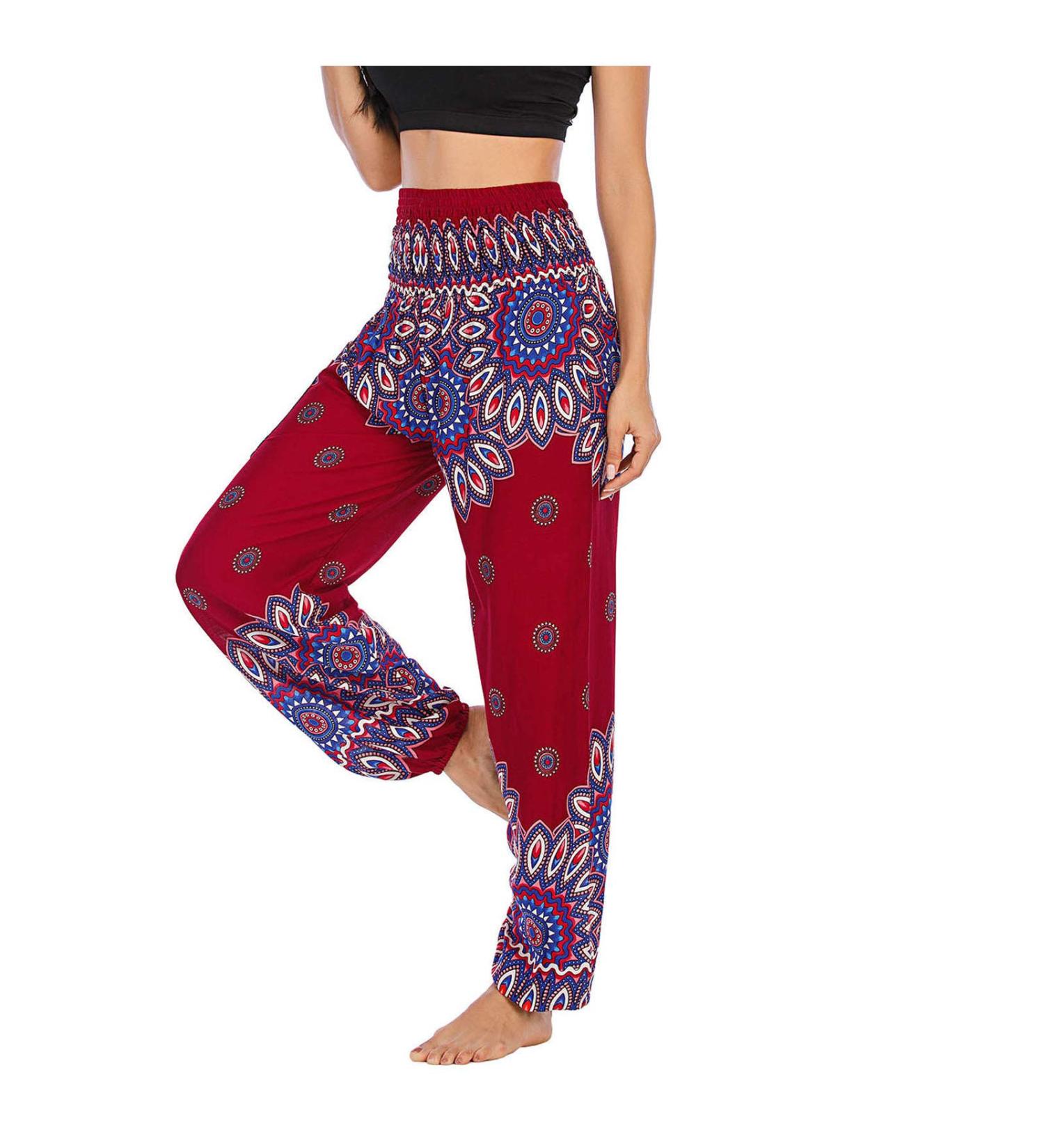 IKFIVQD White Boho Print High Waisted Leggings | Women's Hippie PJs for Yoga & Lounge | Red One Size - Buy Online on GoSupps.com