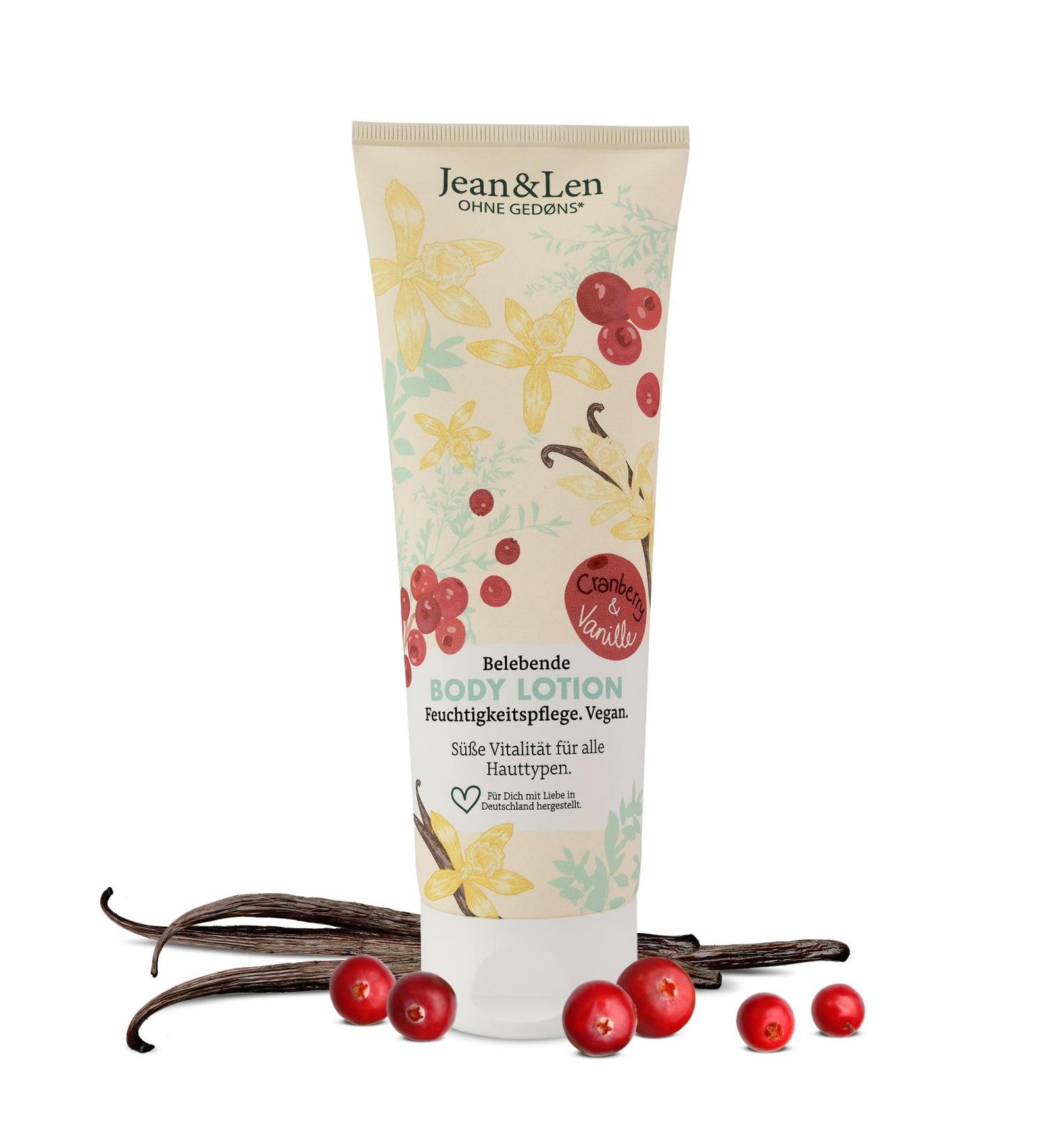Jean & Len Cranberry and Vanilla Body Lotion Light Texture Fast Absorption for All Skin Types pH Neutral Formula Body Cream Paraben and Silicone Free Vegan 250 ml - Buy Online on GoSupps.com