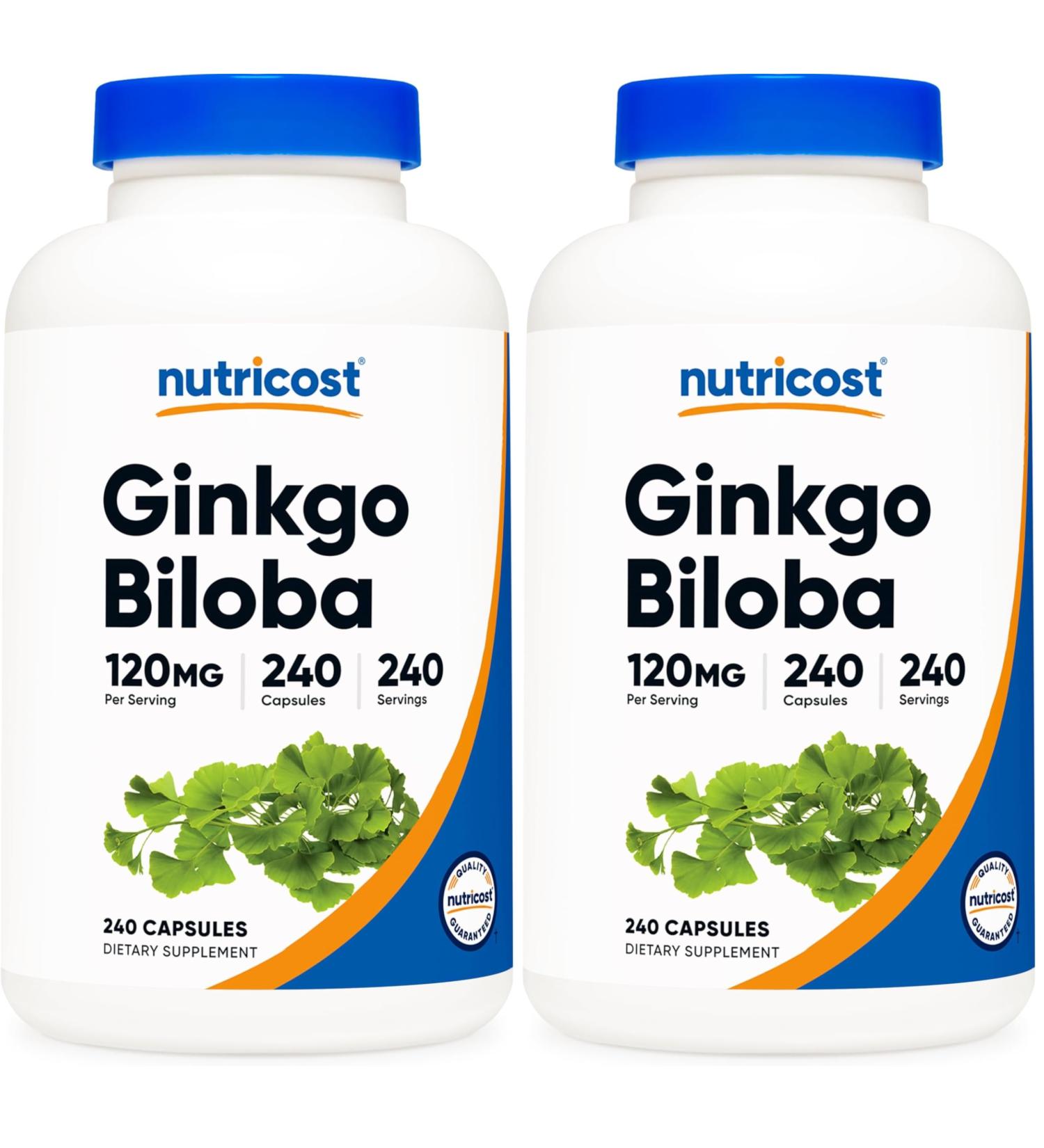 Nutricost Ginkgo Biloba 120mg 240 Capsules - Extra Strength Ginkgo Biloba Extract - Gluten Free & Non-GMO (Pack of 2) - Buy Online on GoSupps.com