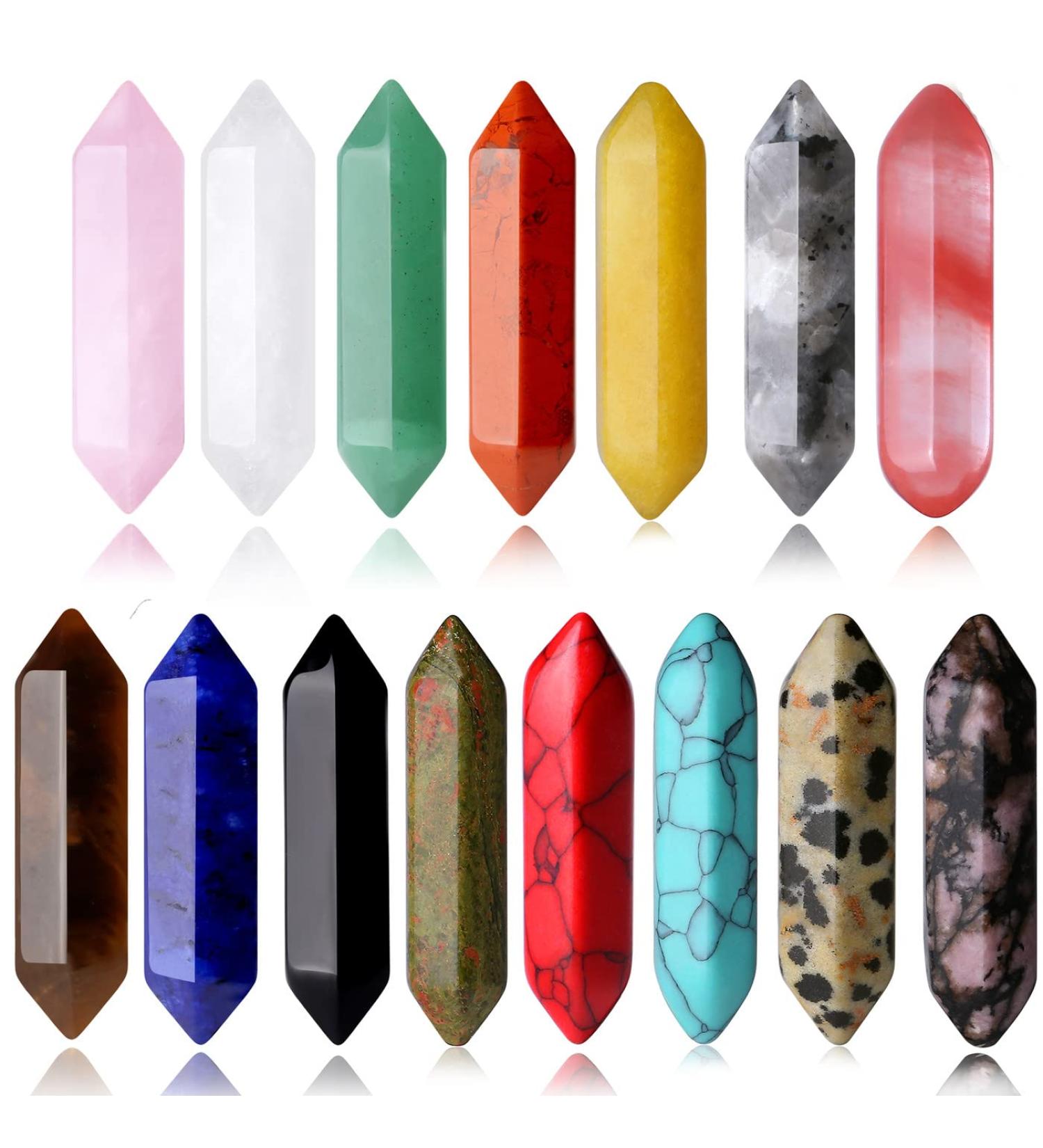 Xiannvxi 15PC Healing Crystal Stones Set - Natural Gemstones Chakra Magic Wands Rose Quartz Obsidian Tiger Eye & Reiki Gift - International Shipping Available - Buy Online on GoSupps.com