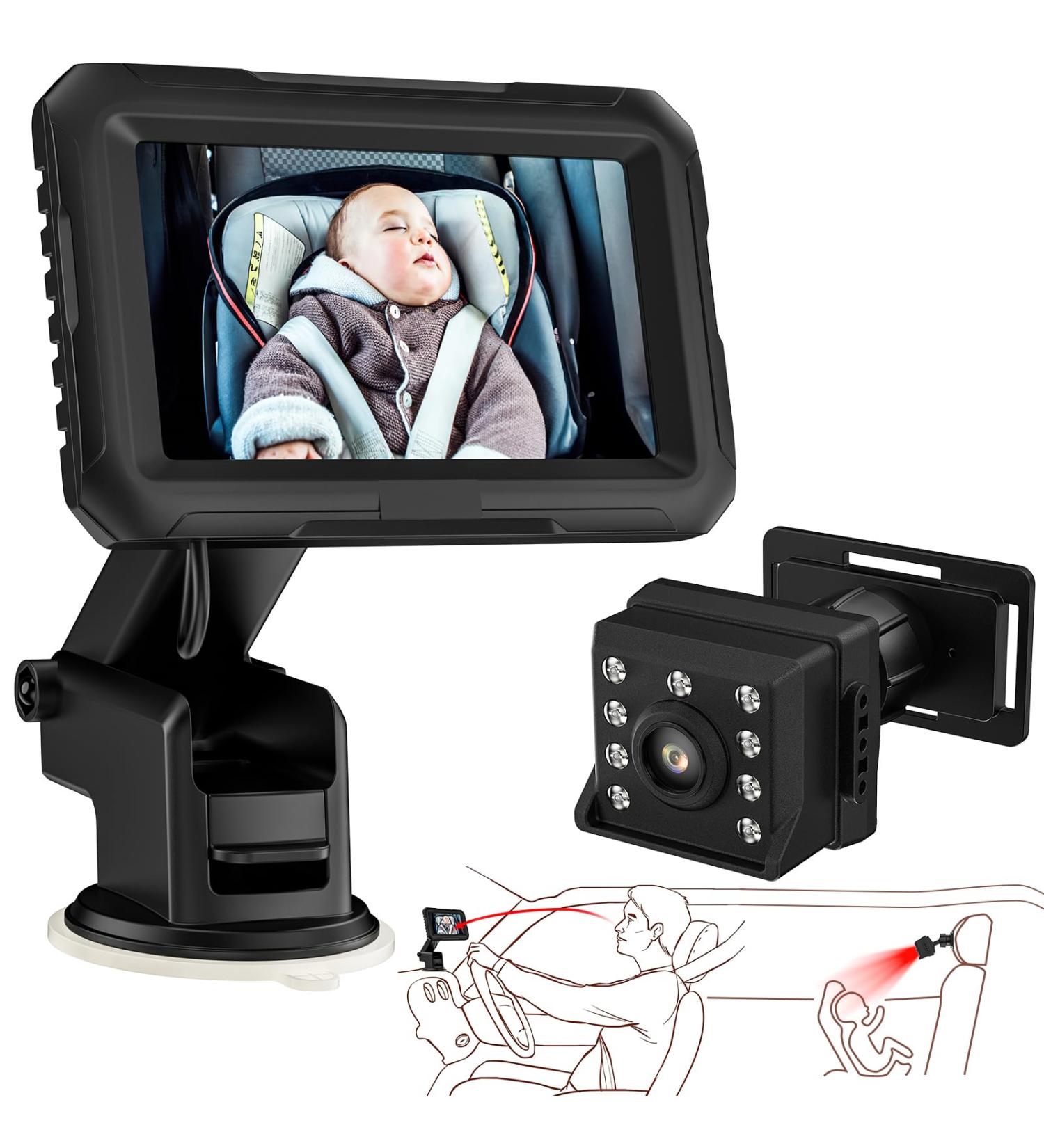 Baby Car Mirror for Back Seat 4.3 HD 1080P Camera | 360 Night Vision | Shockproof Rear View Mirror for Kids | Essential Car Accessory for New Parents - Buy Online on GoSupps.com