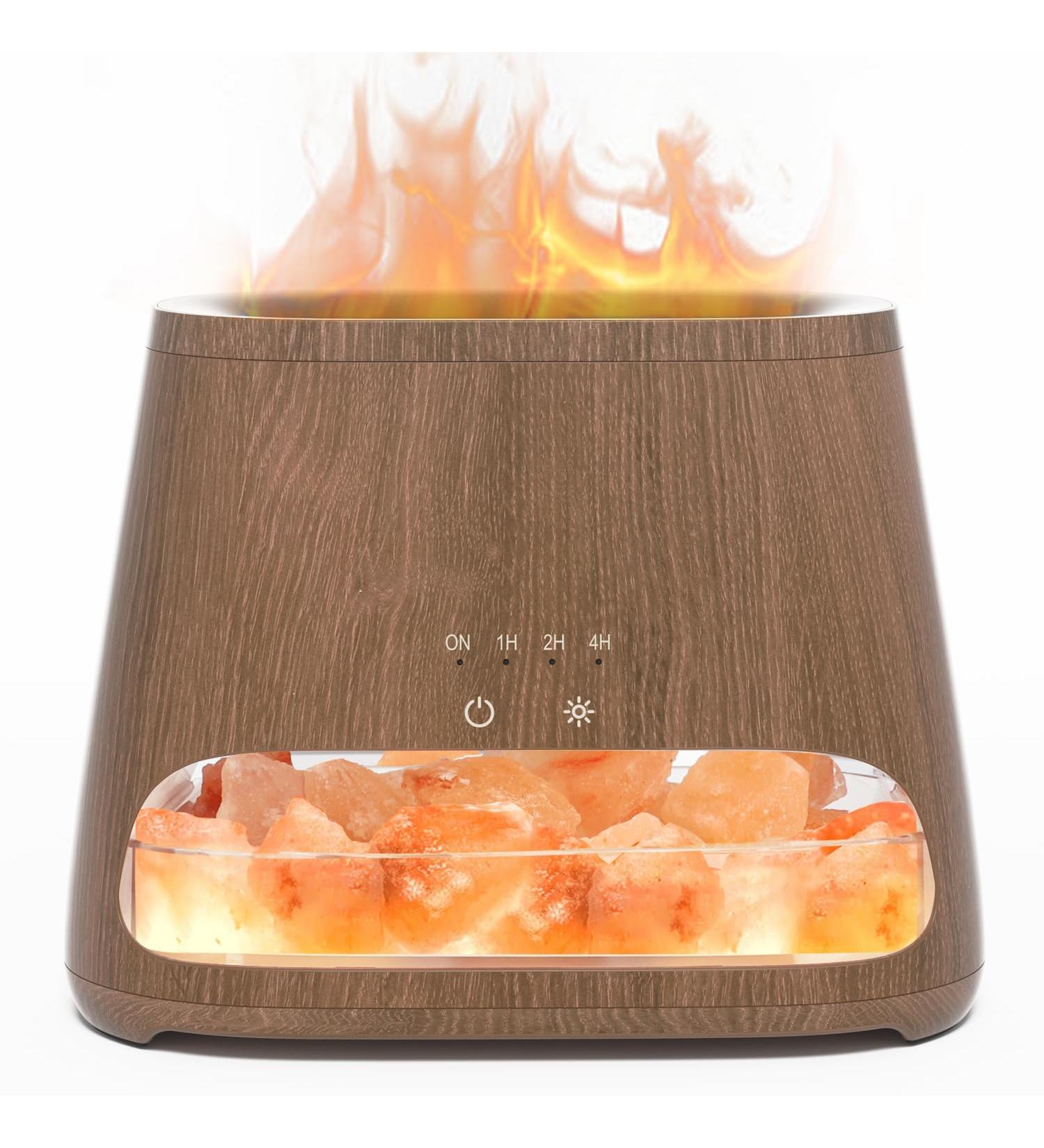 Buy Salking 2-in-1 Aroma Diffuser & Salt Range in Pakistan - Flame Effect Essential Oil Diffuser Cool Fog Humidifier with 3 Brightness Settings 150ml Dark Wood Design - Buy Online on GoSupps.com