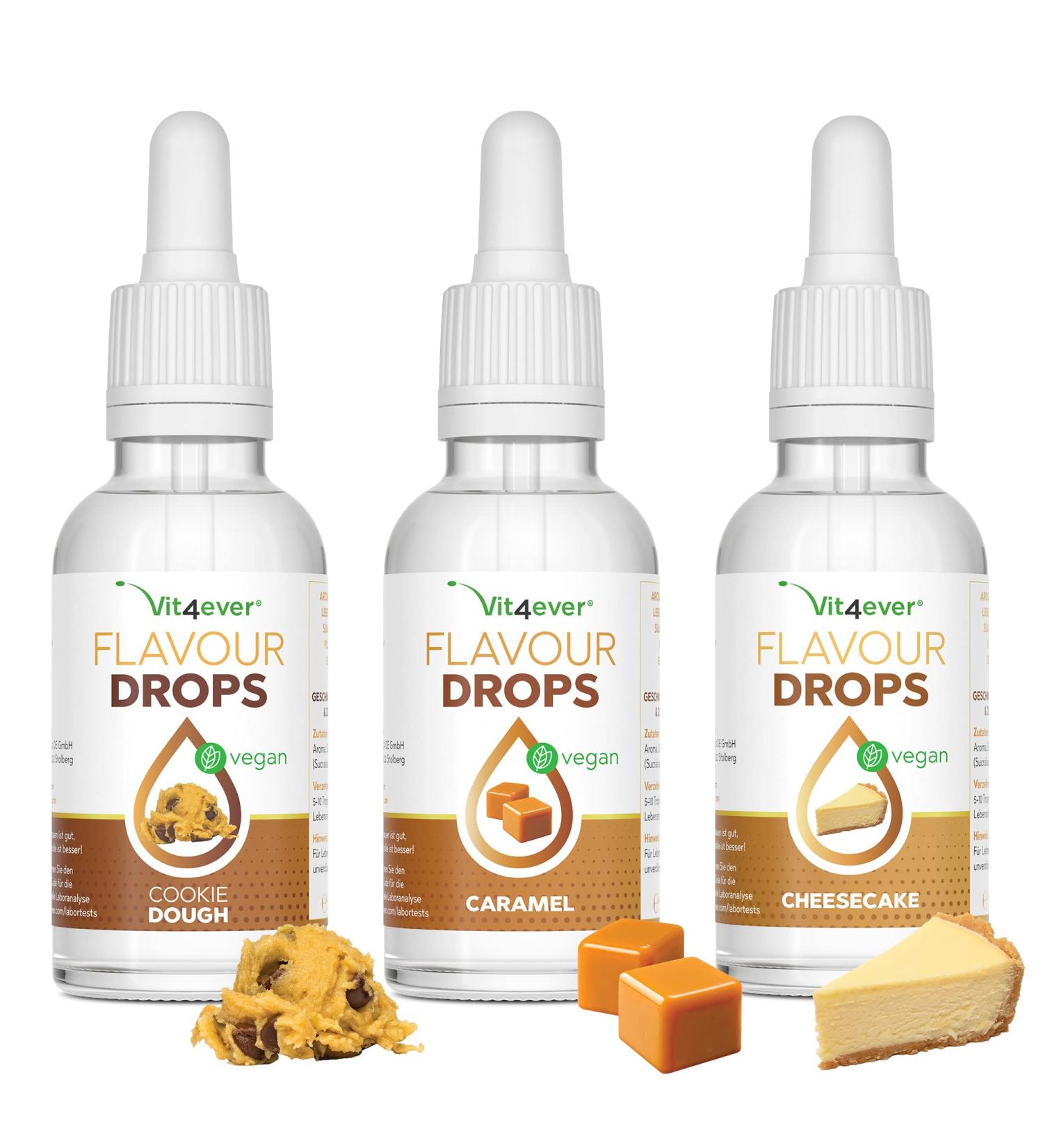 Flavor Drops Bundle - 3x50ml Calorie-Free Taste: Cookie Dough Caramel Cheesecake - Basic 7 - Buy Online on GoSupps.com