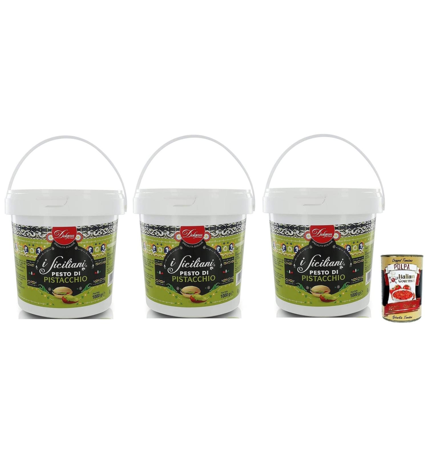 Italian Gourmet E.R. Dolgam I Siciliani Pesto Gluten Free Pistachio Sicilian Specialties 1000g Bucket Pistachios of Sicily with 65% + Polpa di Pomodoro 400g - Buy Online on GoSupps.com