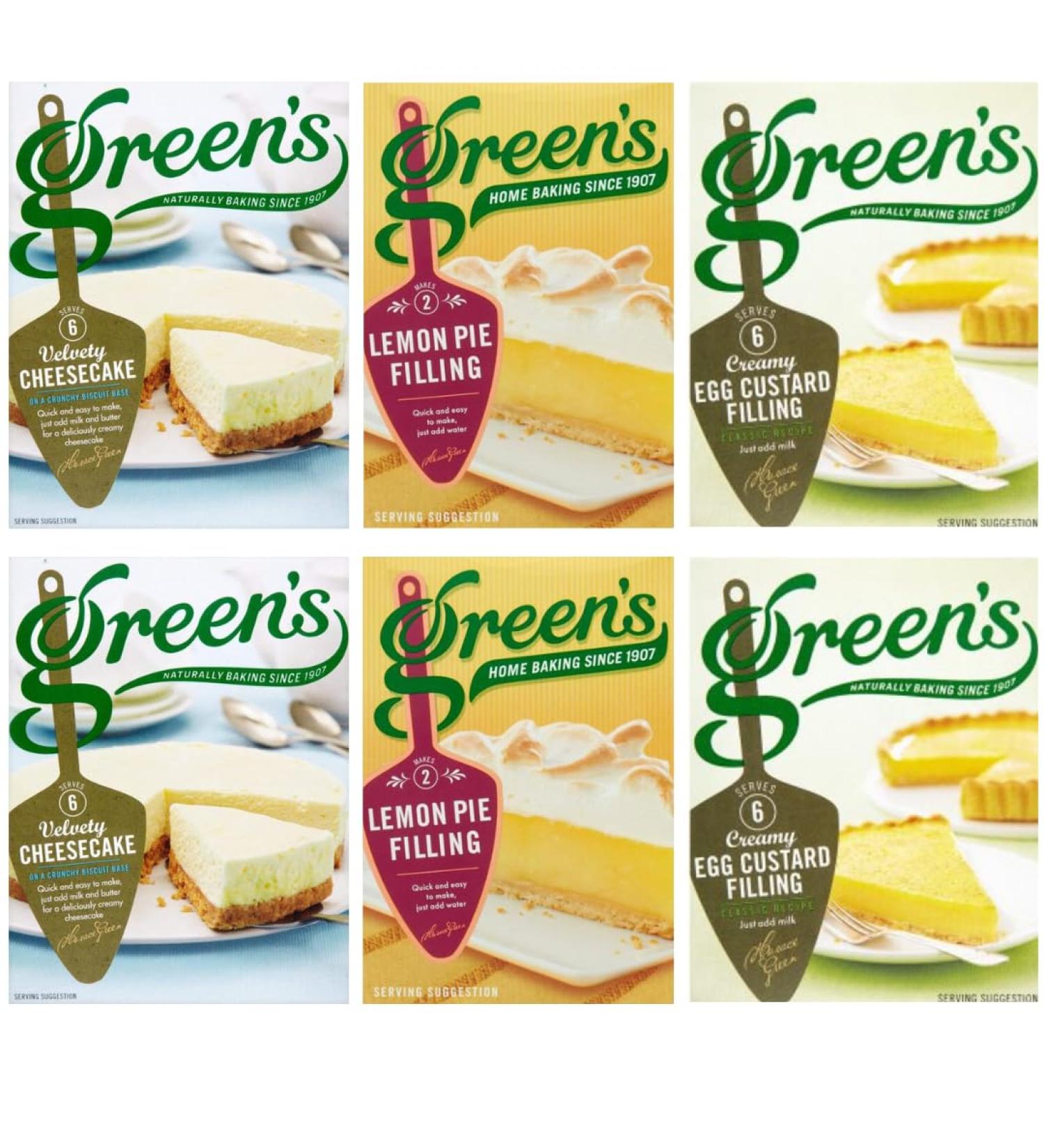 Desert Mix Bundle with Greens Cheesecake Mix 259g x2 Lemon Pie Filling 140g x2 and Egg Custard Mix 54g x2 (6 Pack) - Buy Online on GoSupps.com