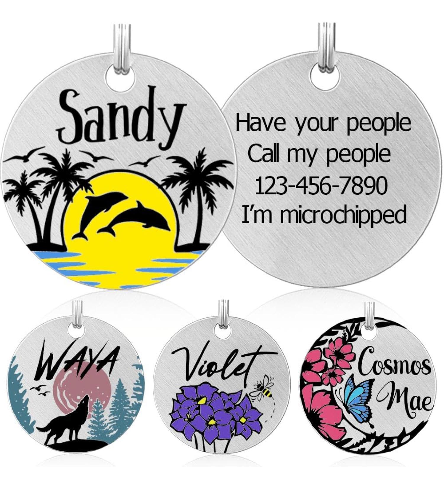 Personalized Stainless Steel Dog Tags with Engraving - Custom Animal Name Tags for Dogs & Cats - Unique Colored Dolphin Design - Buy Online on GoSupps.com