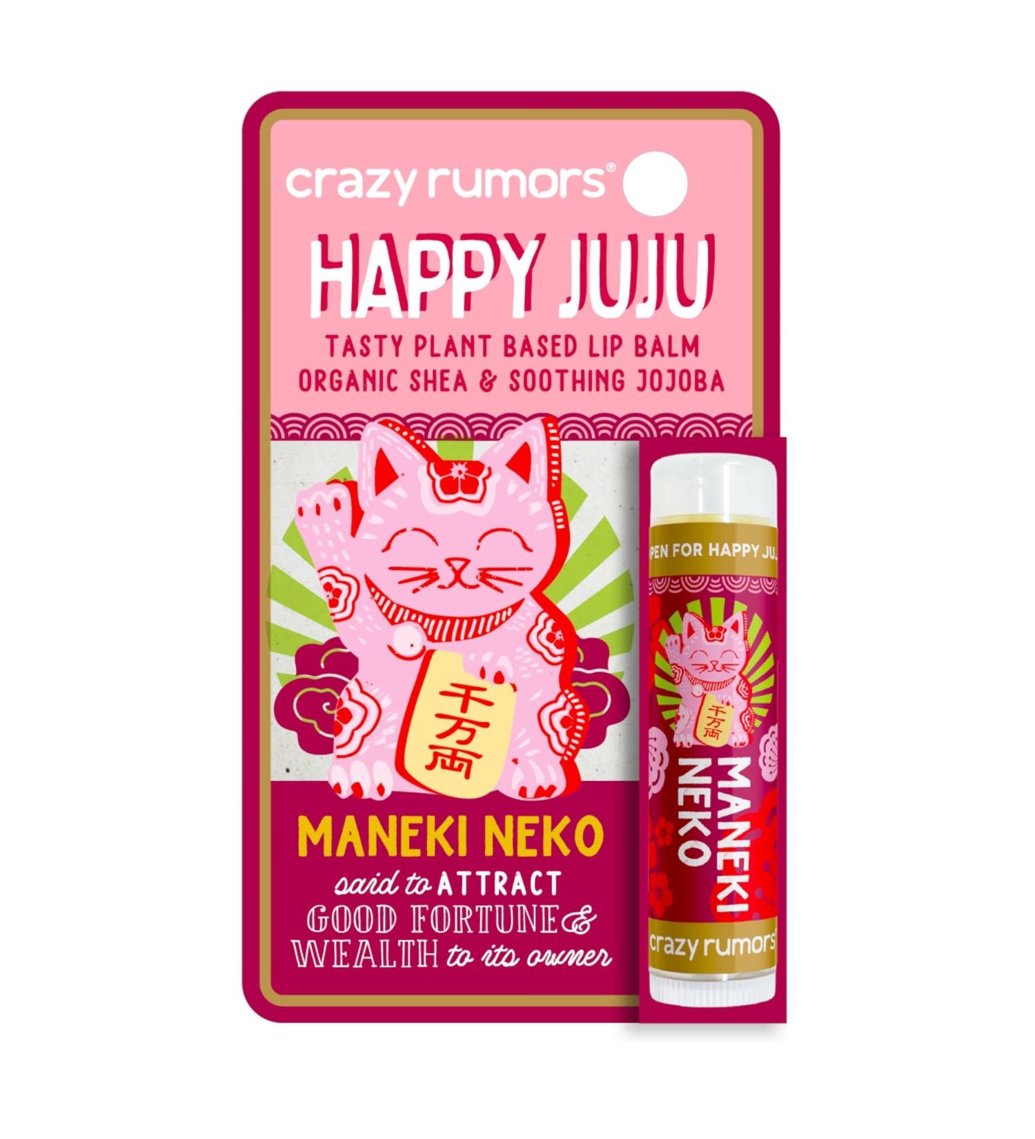 Crazy Rumors Happy Juju All Natural Plant-Based Lip Balm with Organic Shea & Jojoba 1 Pack (Maneki Neko)