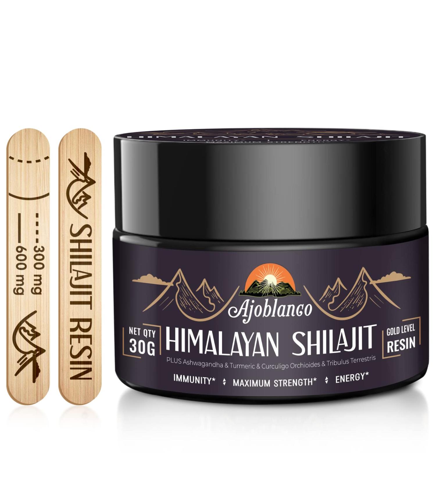 Ajoblanco 600mg Shilajit Pure Himalayan Organic Resin - High Potency Ayurvedic Blend for Energy, Strength & Immunity - 30g/1oz - Buy Online on GoSupps.com