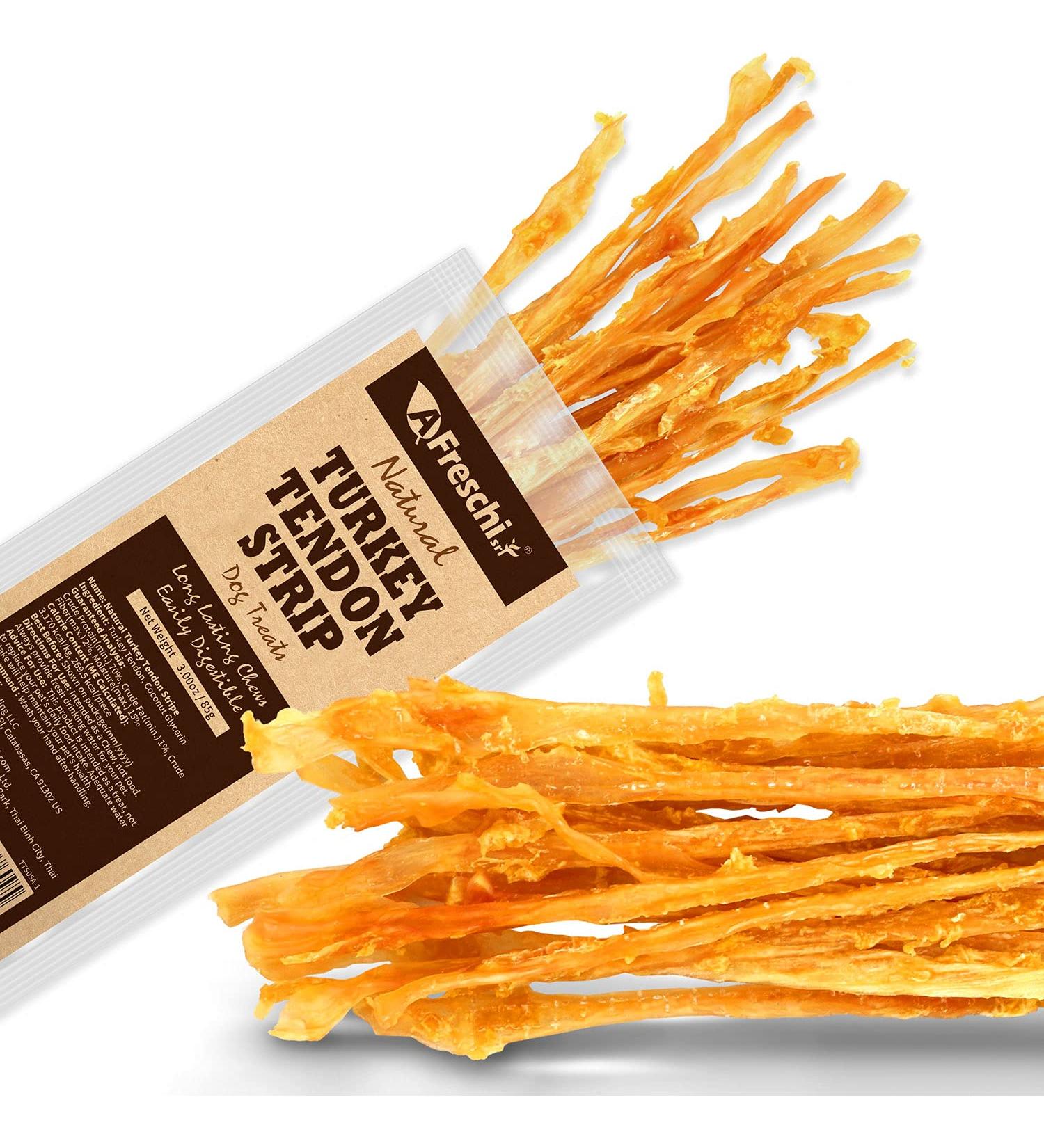 Afreschi Turkey Tendon Dog Treats - All Natural, Hypoallergenic Chew for Dogs - USA Sourced Ingredients, Easy to Digest - Rawhide Alternative (Large) Strip 3 oz - Buy Online on GoSupps.com