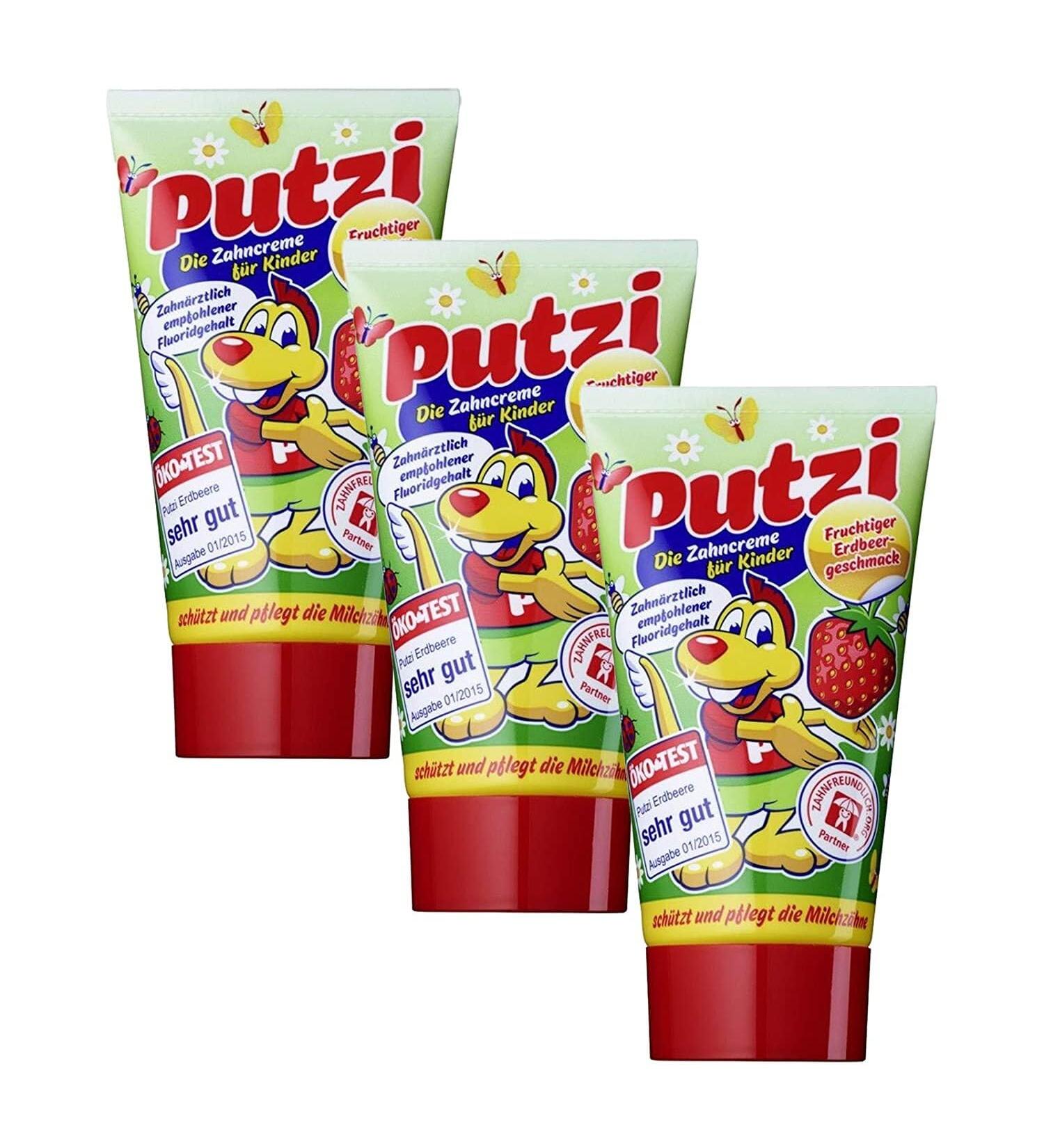 Pack of 3 Putzi Toothpaste for Children Strawberry (3 x 50 ml) Children's toothpaste children's toothpaste dental care toothpaste