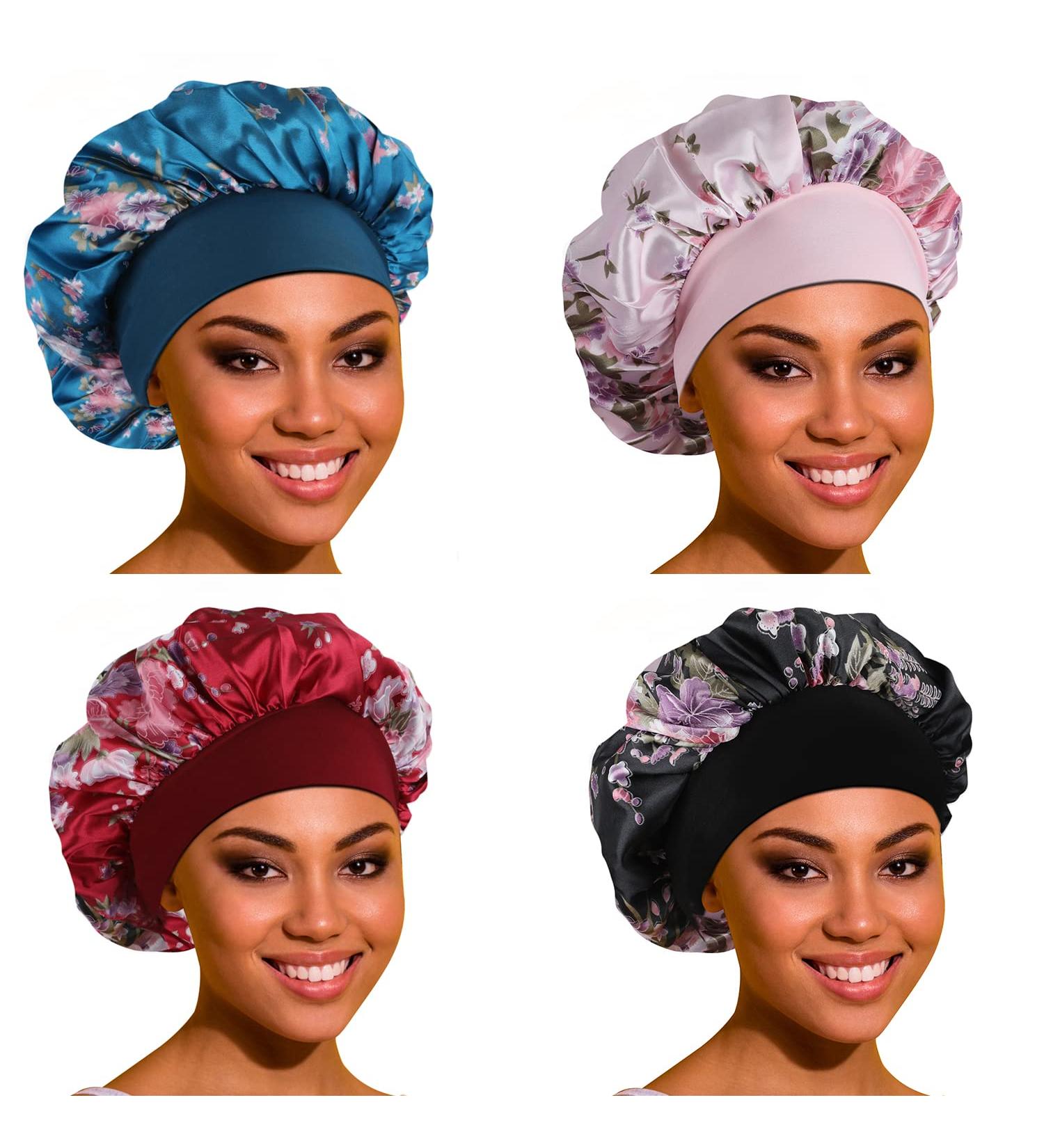 Satin Bonnet for Sleeping - 4 Pack Large Silk Bonnets for Black Women - Elastic Soft Band for Hair Care - Buy Online on GoSupps.com
