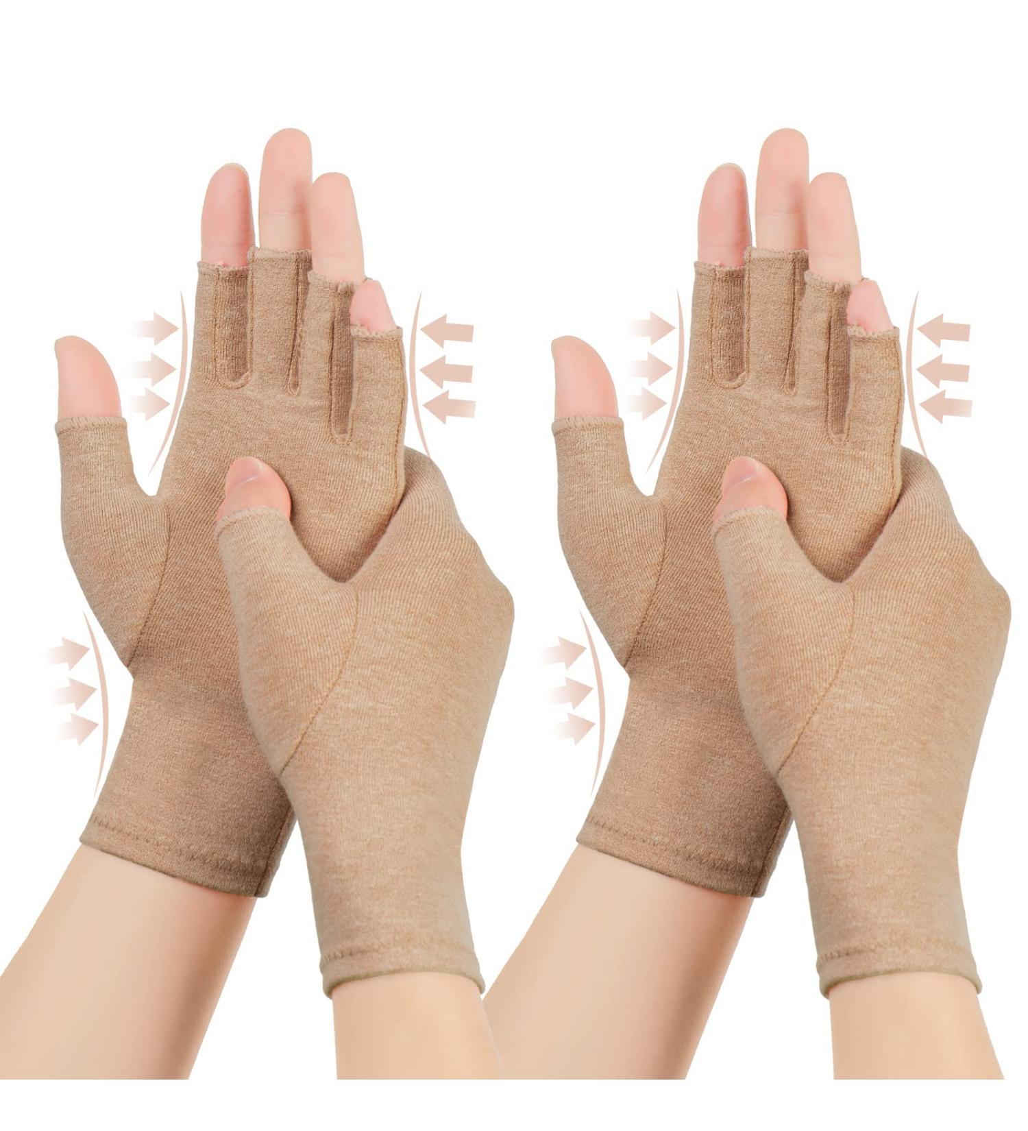 Arthritis Compression Gloves for Men & Women - Relief for Rheumatoid, Osteoarthritis, Carpal Tunnel Pain - 2 Pairs Light Brown - Buy Online on GoSupps.com