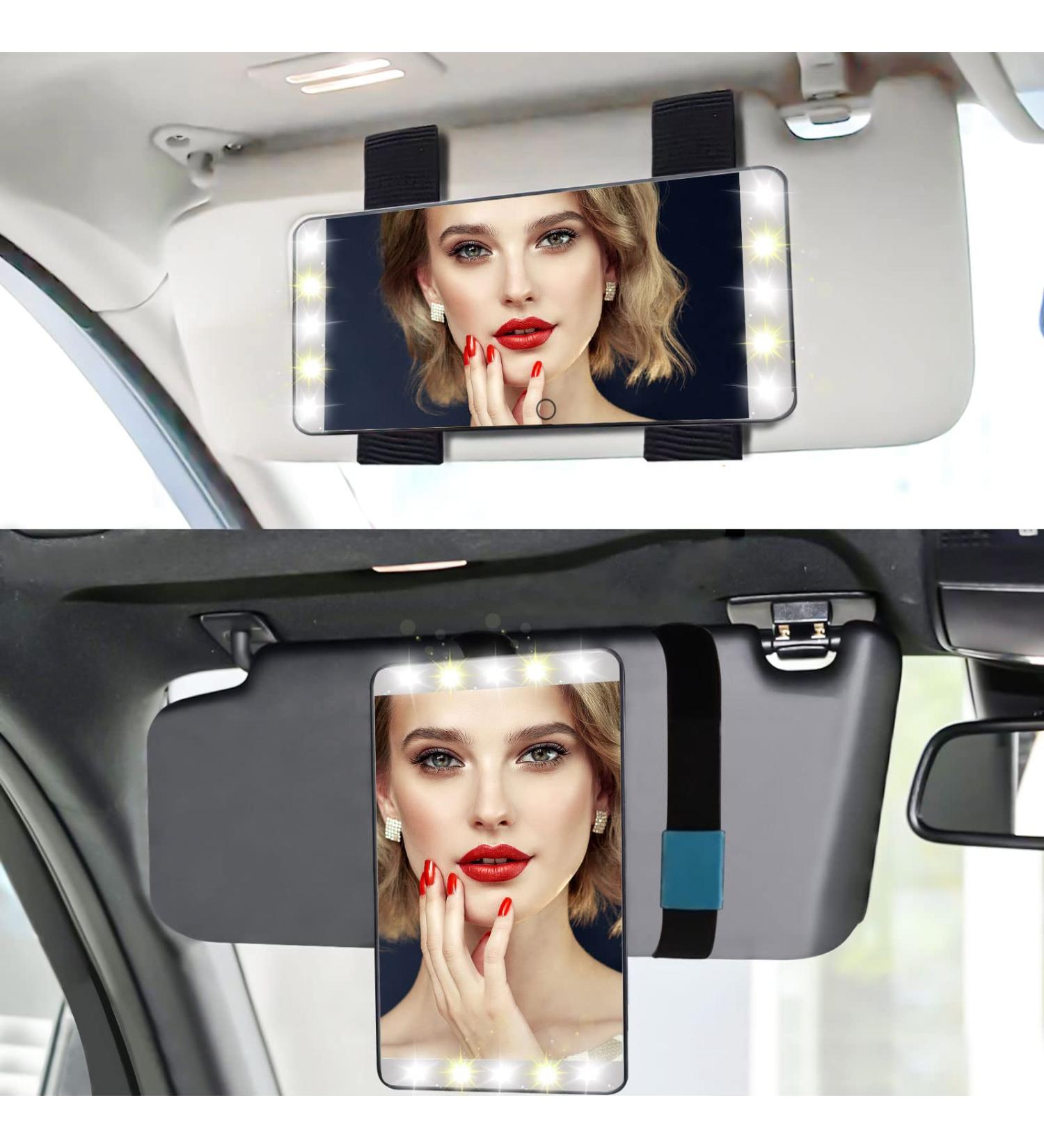 Rotating Lighted Makeup Mirror | LED Vanity Mirror for Car Visor | Dimmable Sunshade Mirror - Buy Online on GoSupps.com