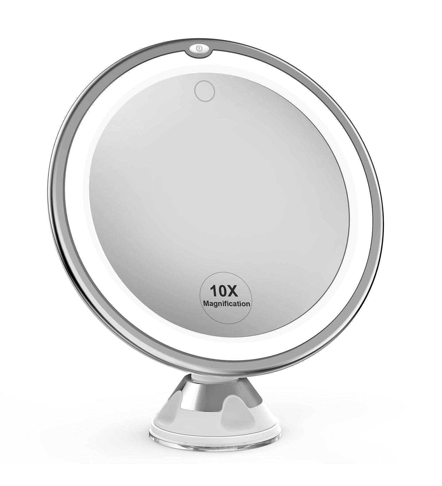 Vimdiff 10X Magnifying Mirror with Touch Control LED Lights - 360 Rotating Arm & Locking Suction Cup - Bathroom Vanity & Travel Makeup Mirror (White) - Buy Online on GoSupps.com
