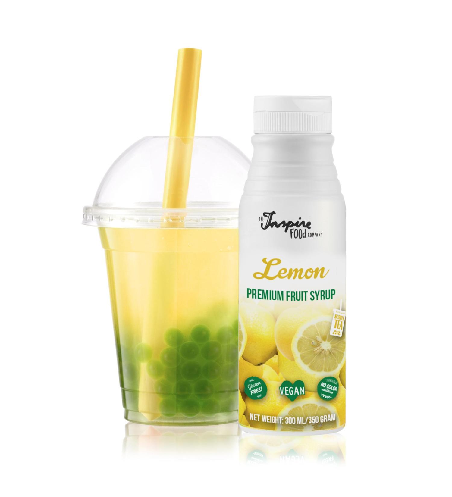 Inspire Food Co. Lemon Fruit Syrup for Bubble Tea Mix - 300ml | Vegan & Gluten-Free | No Artificial Colors | Perfect for Boba Tea, Smoothies, Slushes - Buy Online on GoSupps.com